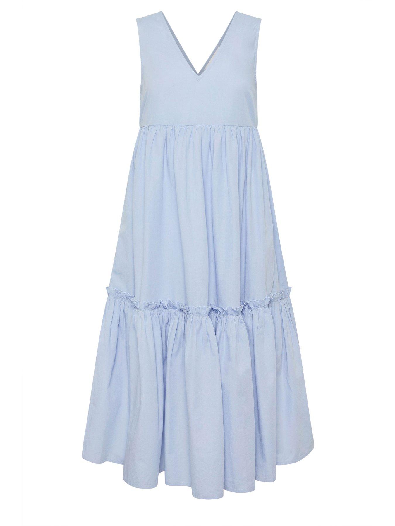 Image 5 of 5 of PixieGirl Petite Frill Tiered Midi Dress - Blue
