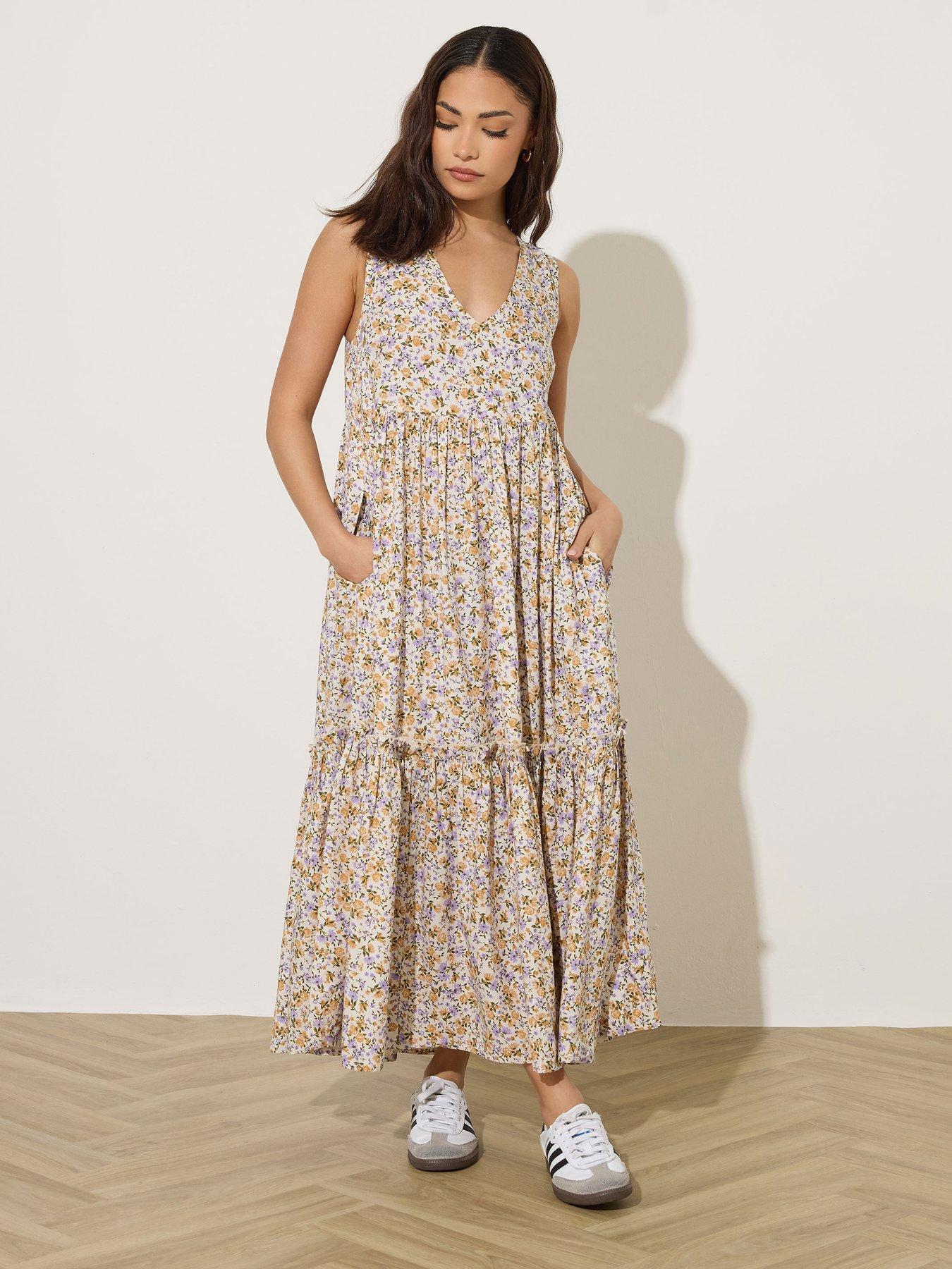 PixieGirl Petite Ditsy Frill Tiered Midi Dress
