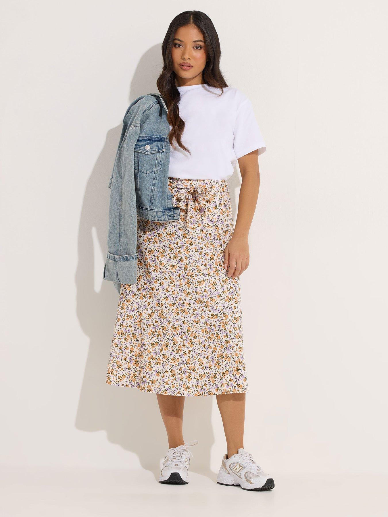PixieGirl Petite Ditsy Belted Midi Skirt - Purple