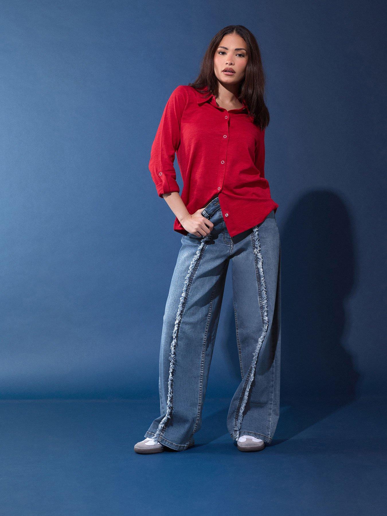 PixieGirl Petite Frayed Seam Wide Leg Stretch Jean