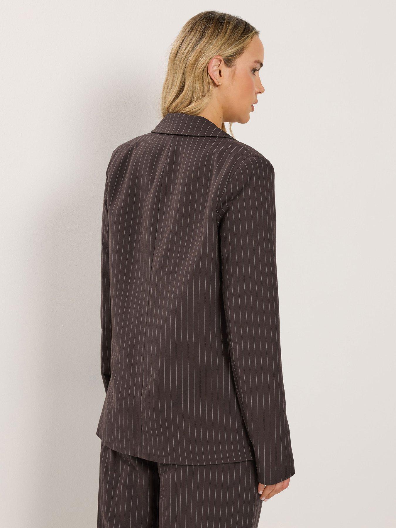 stillFront image of long-tall-sally-pinstripe-blazer-brown
