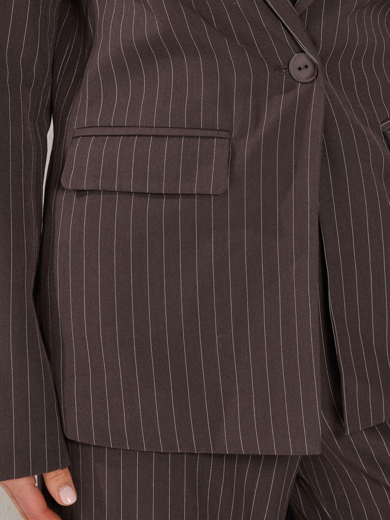  image of long-tall-sally-pinstripe-blazer-brown