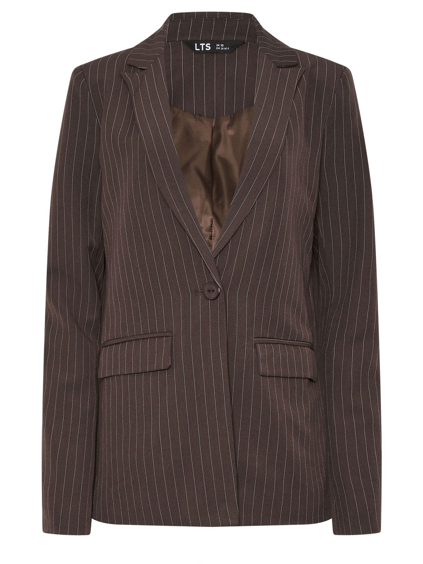  image of long-tall-sally-pinstripe-blazer-brown