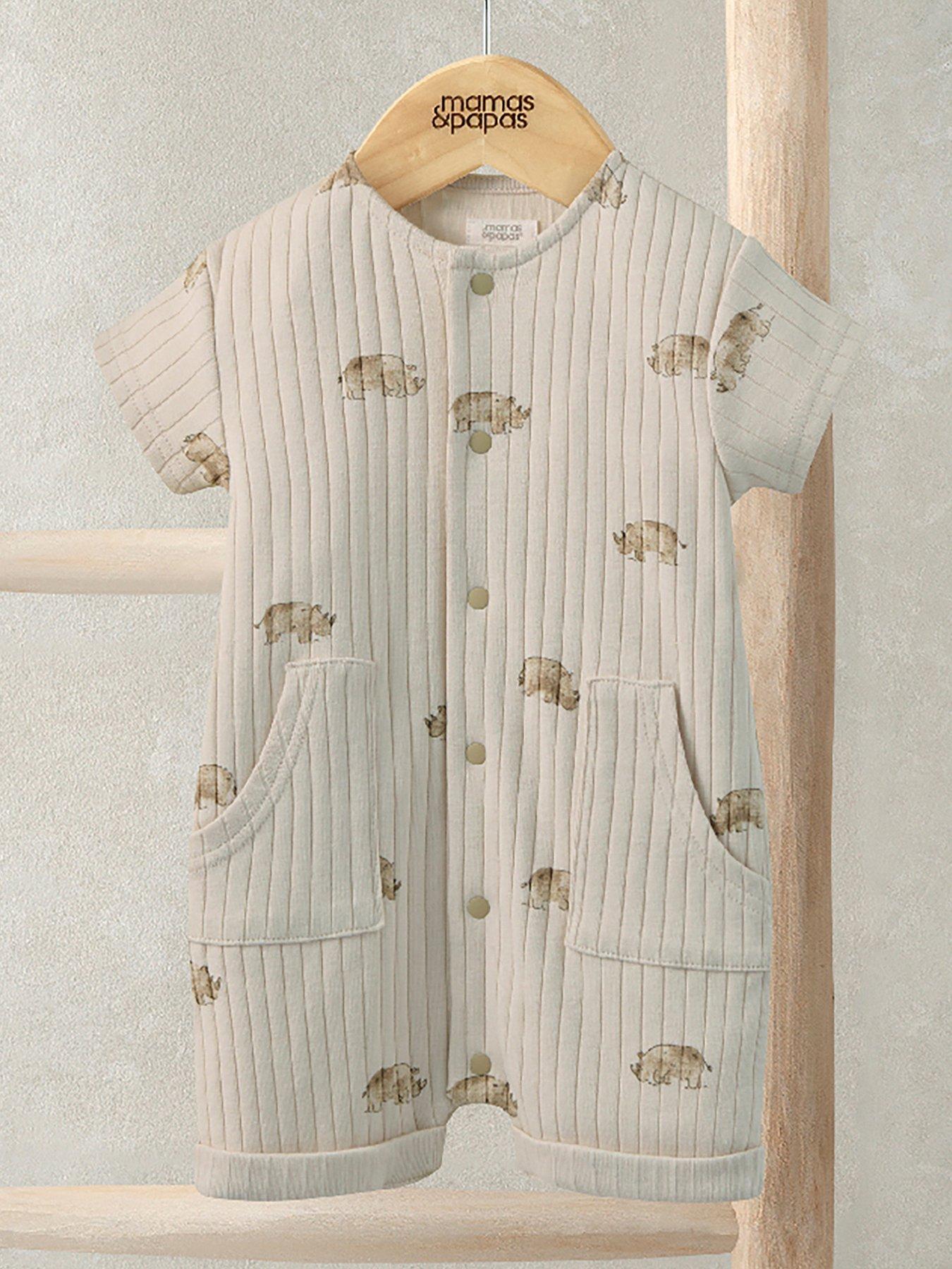 Image 2 of 3 of Mamas & Papas Baby Boys Rhino Print Ribbed Jersey Romper - Beige
