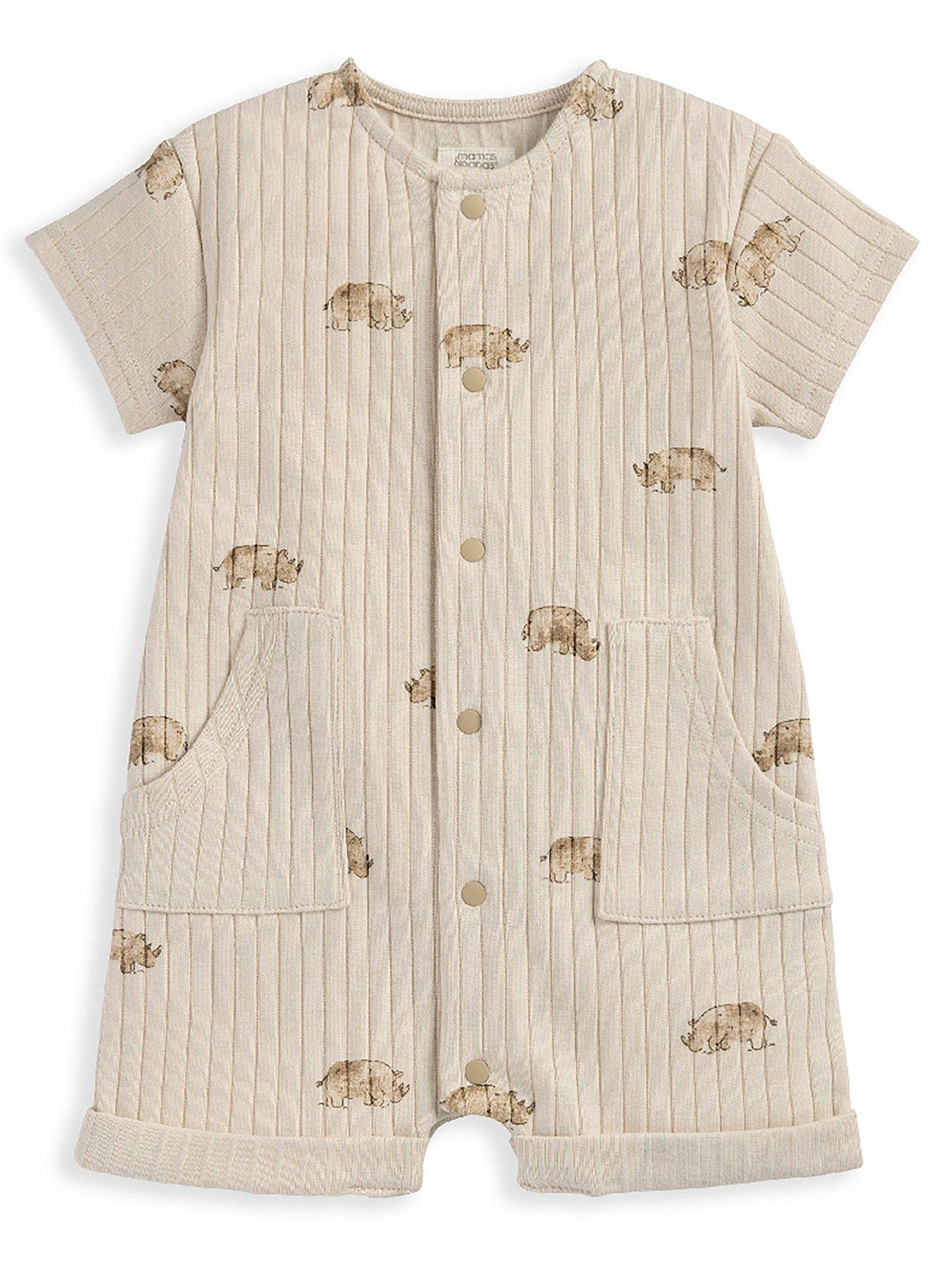Image 3 of 3 of Mamas & Papas Baby Boys Rhino Print Ribbed Jersey Romper - Beige