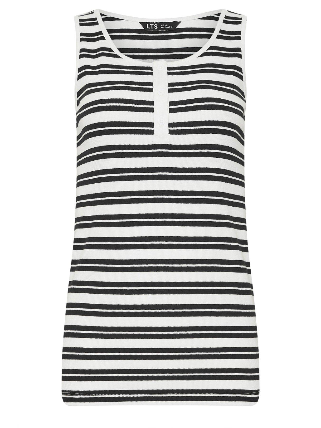  image of long-tall-sally-stripe-rib-placket-vest-black