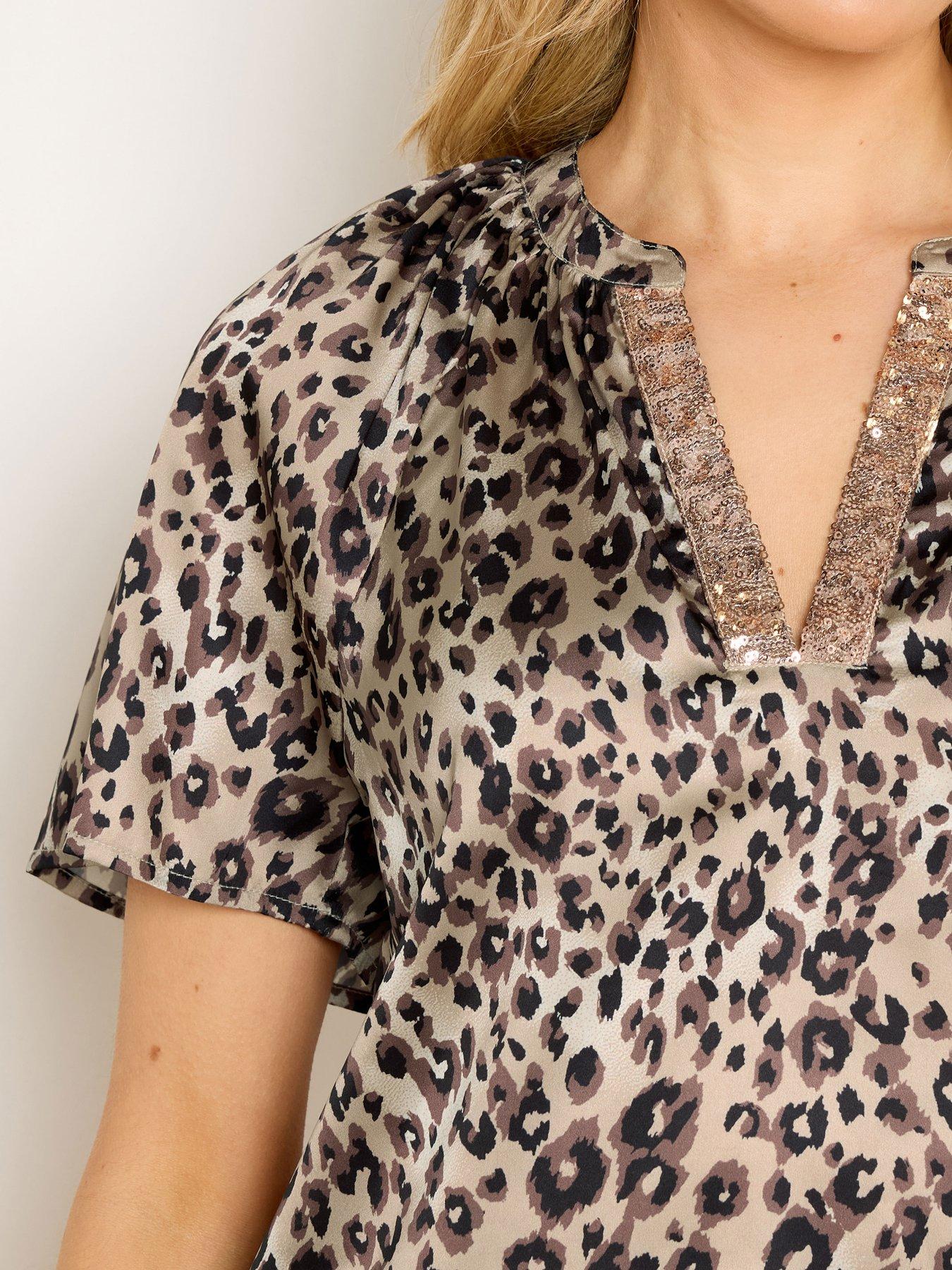 Image 4 of 5 of Long Tall Sally Satin V-Neck Top - Brown