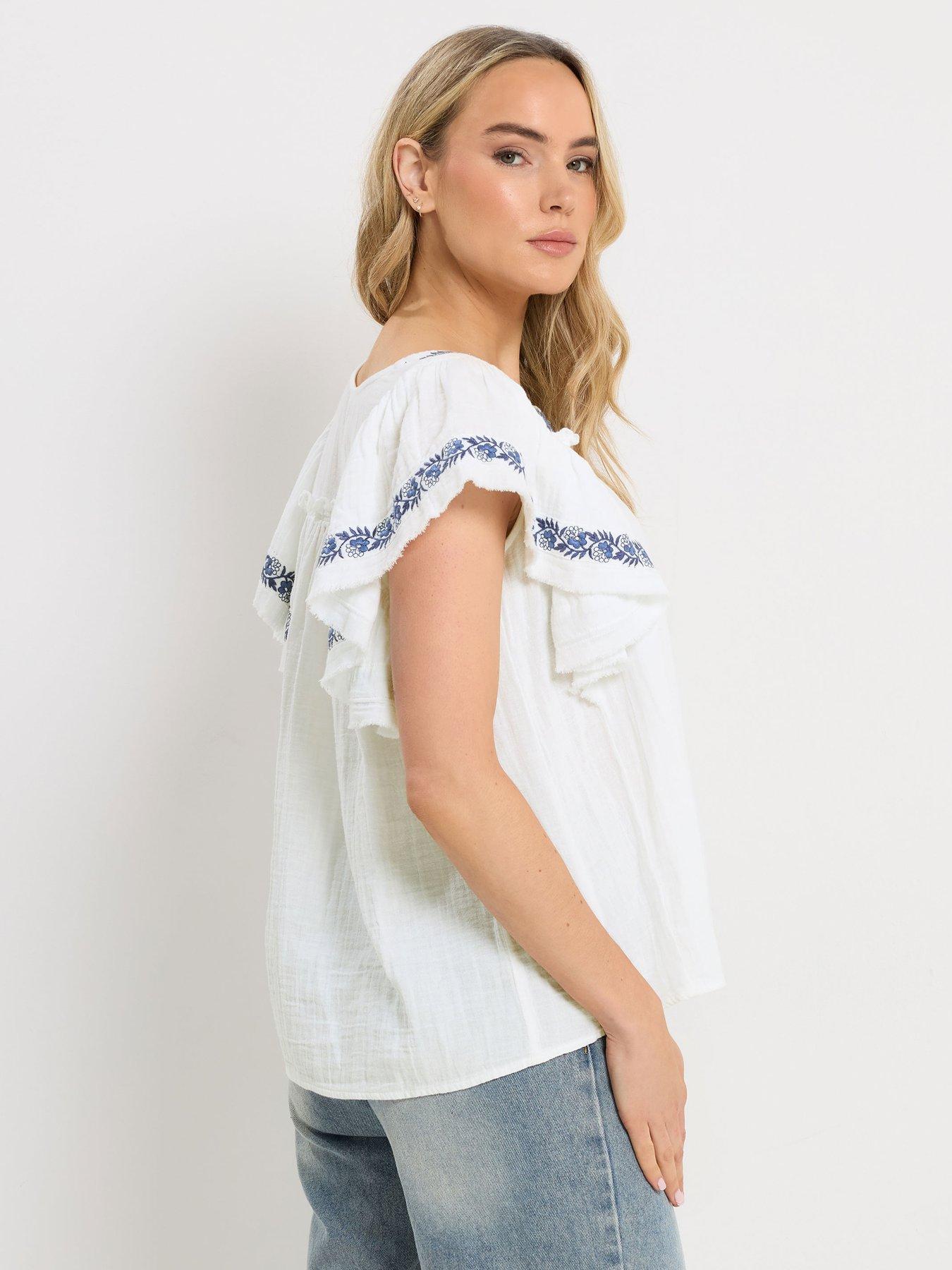  image of long-tall-sally-embroidered-square-neck-top-white