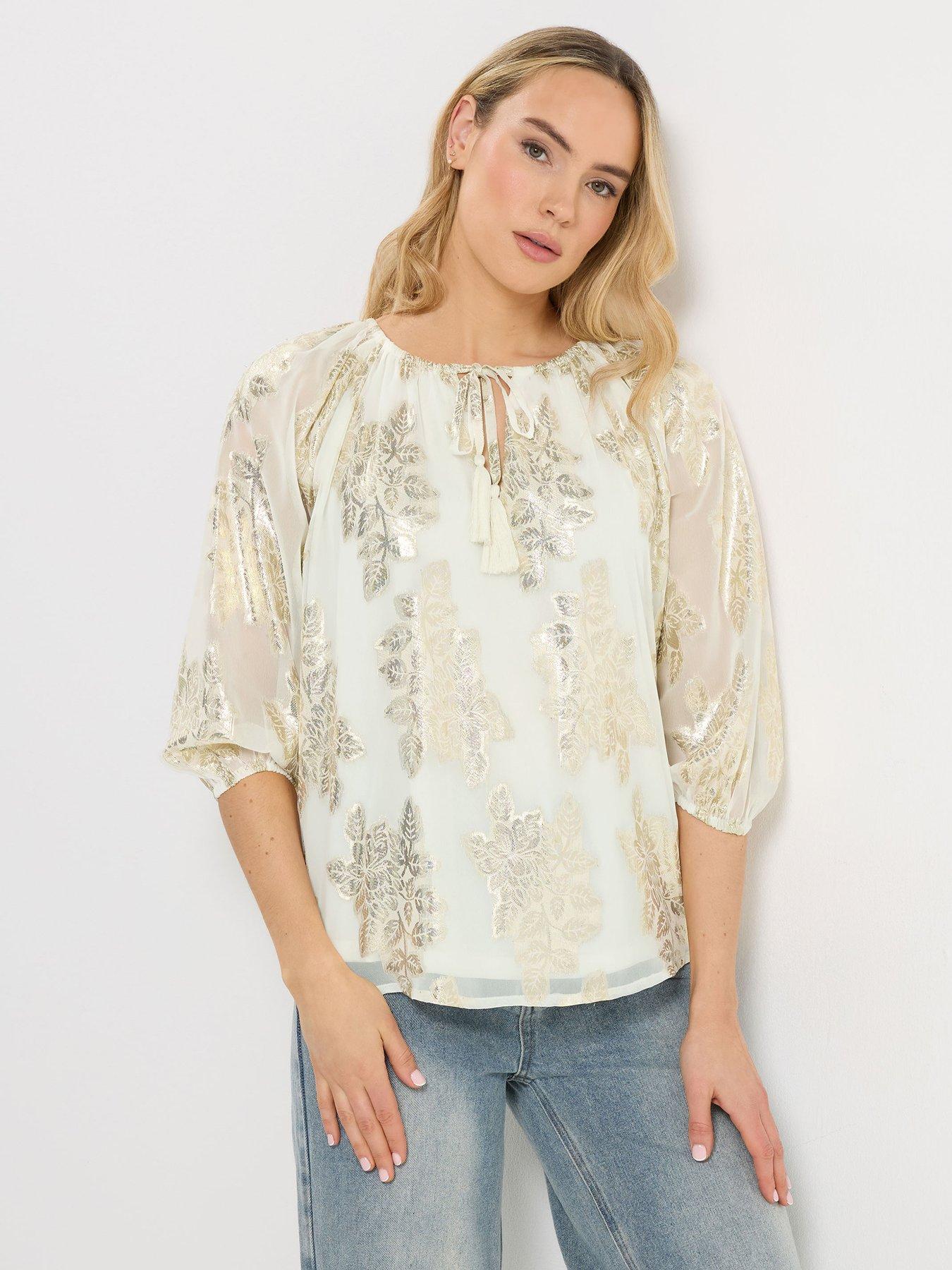 front image of long-tall-sally-metallic-boho-blouse-white