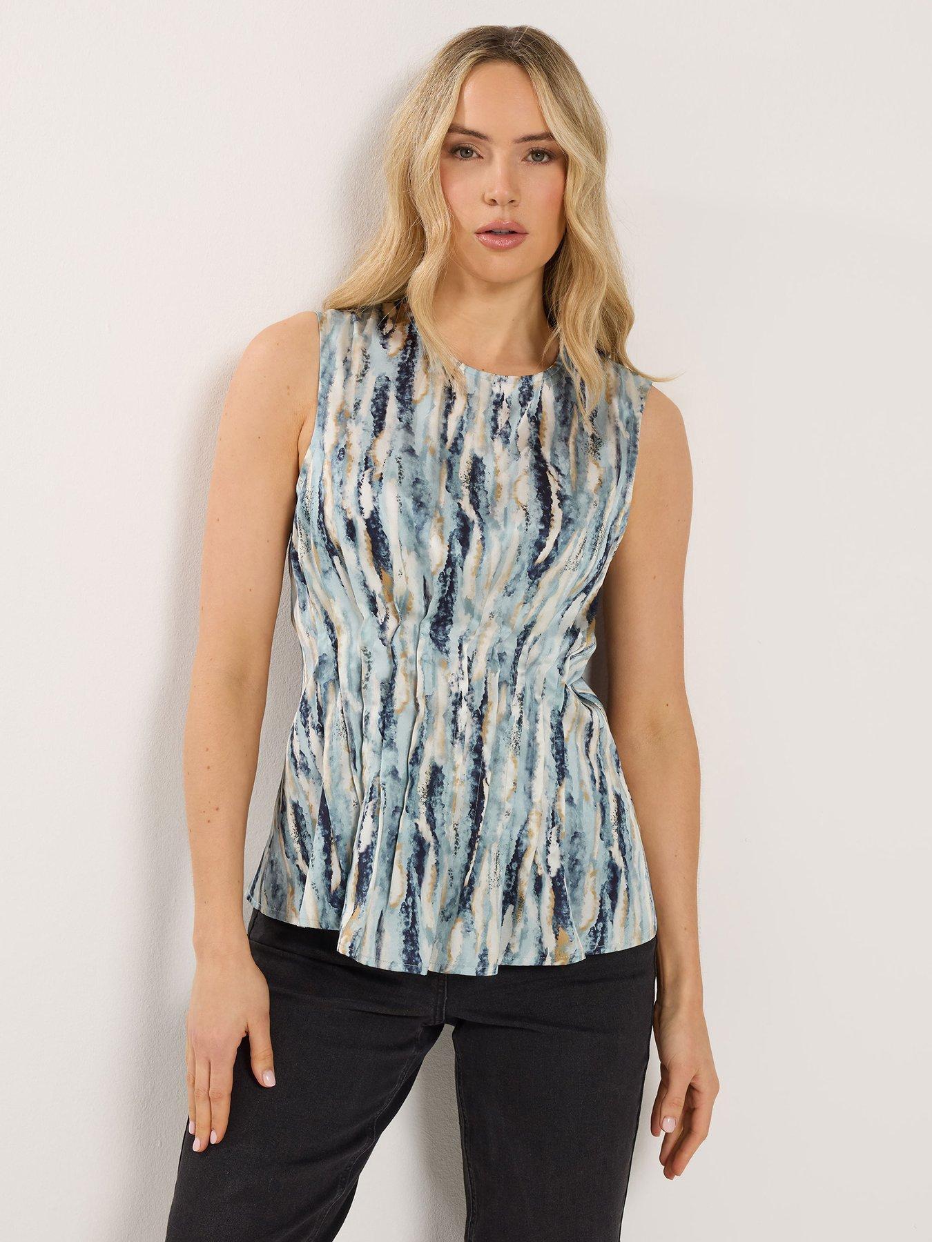 Long Tall Sally Abstract Satin Pleated Vest Top - Blue