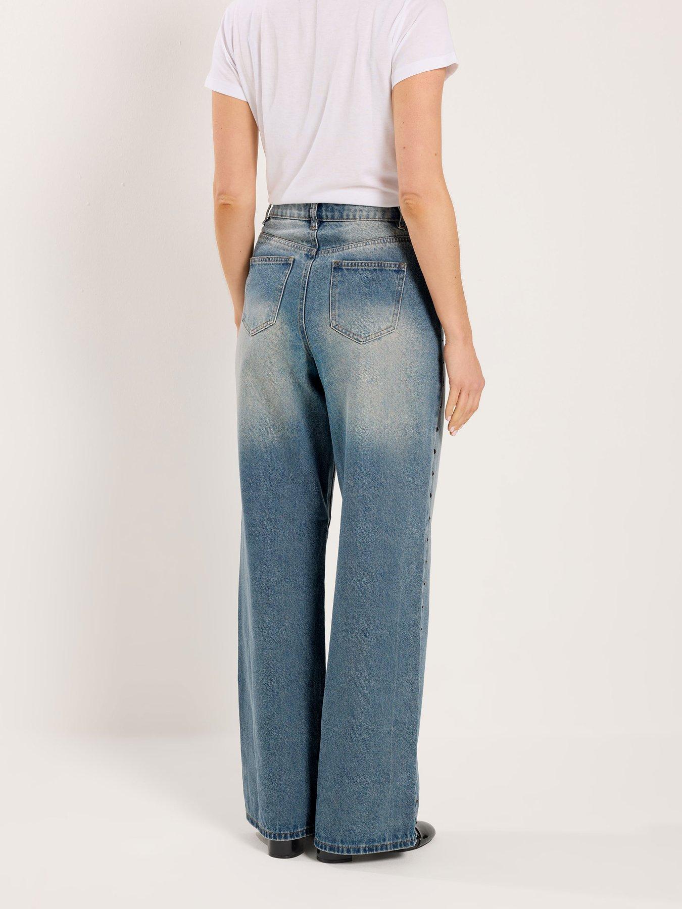 Image 2 of 5 of Long Tall Sally Stud Detail Wide Leg Jean 36" - Blue
