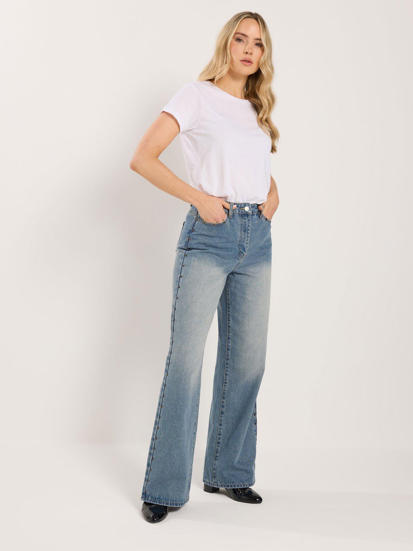 Image 3 of 5 of Long Tall Sally Stud Detail Wide Leg Jean 36" - Blue