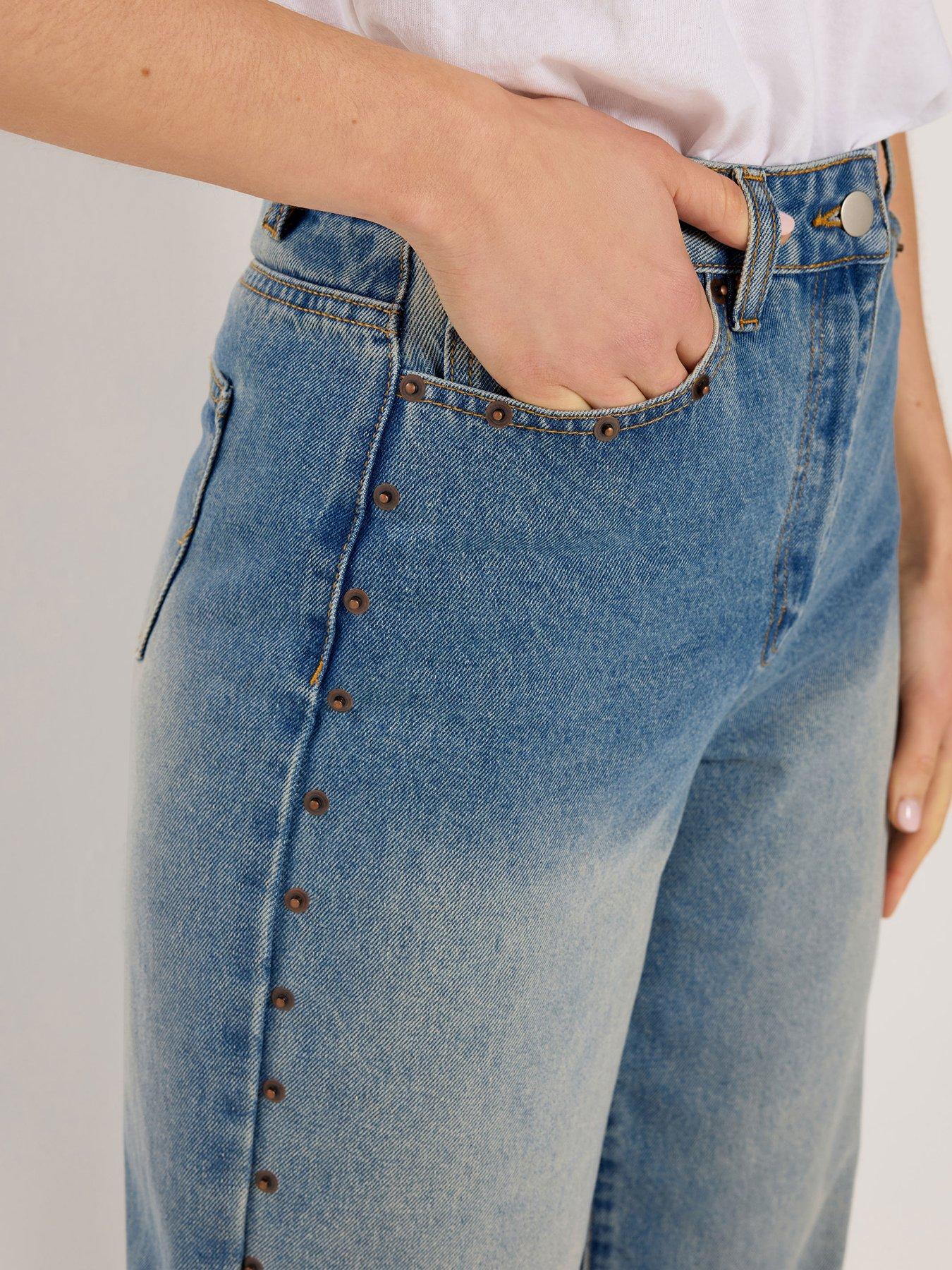 Image 4 of 5 of Long Tall Sally Stud Detail Wide Leg Jean 36" - Blue