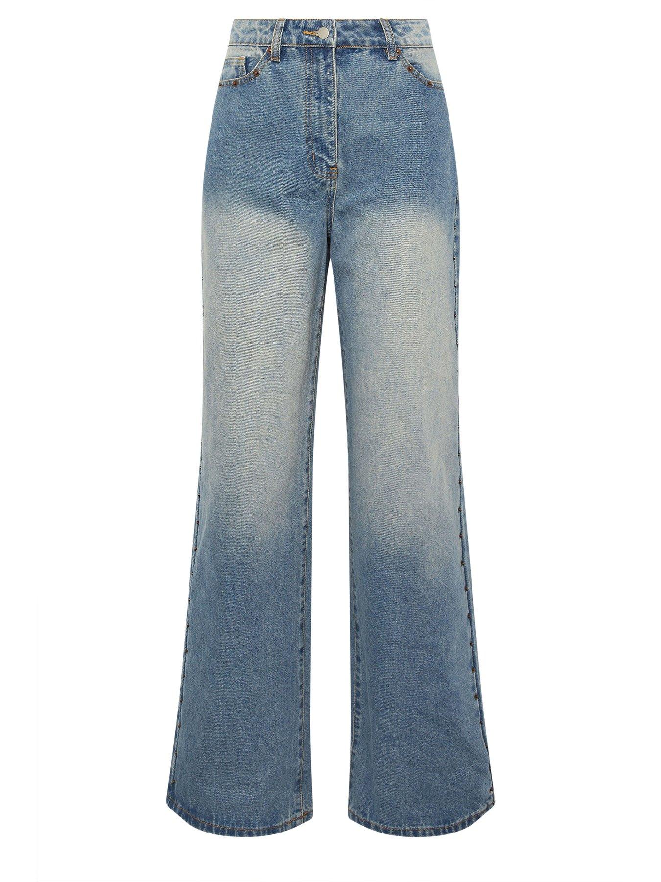 Image 5 of 5 of Long Tall Sally Stud Detail Wide Leg Jean 36" - Blue