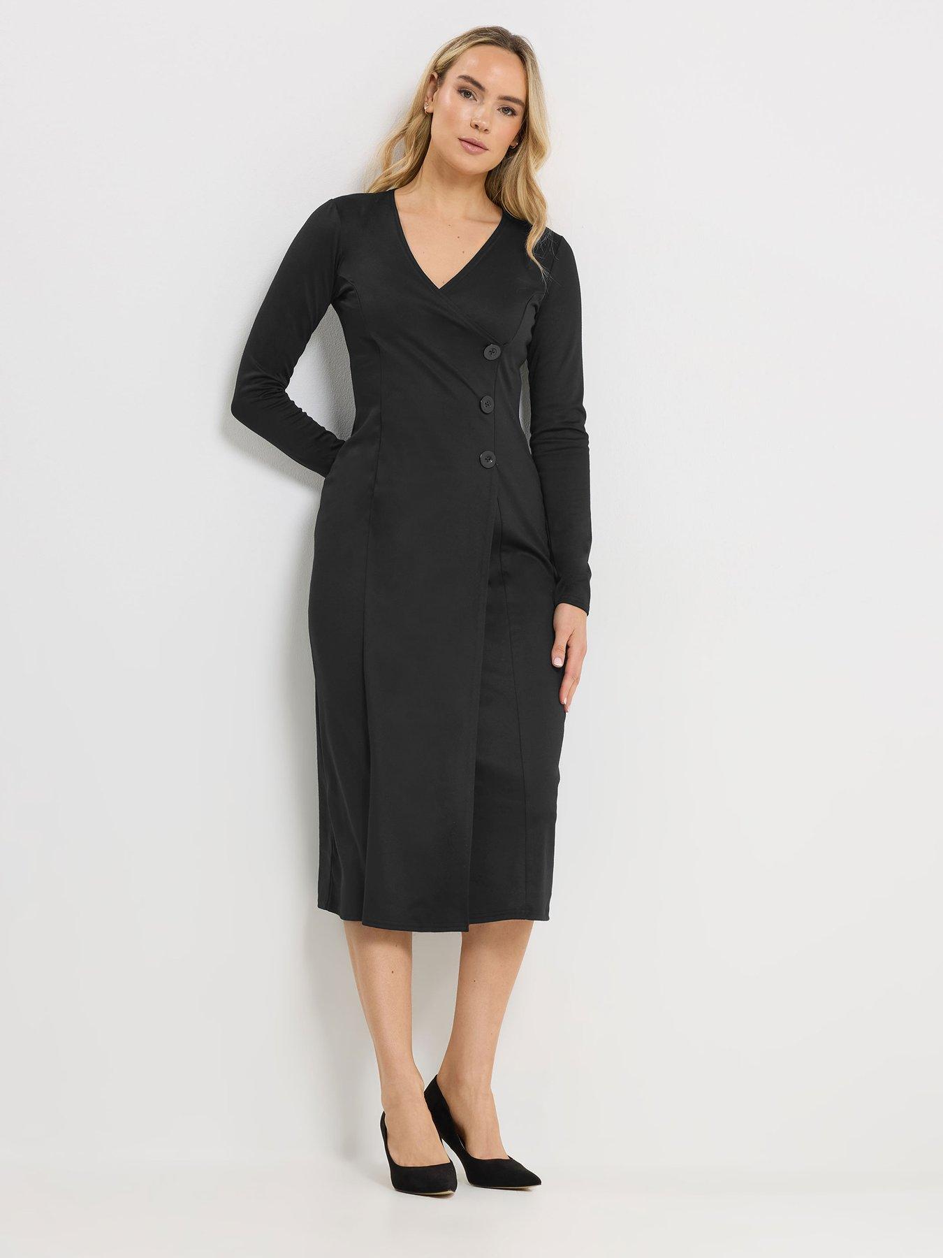 Image 1 of 5 of Long Tall Sally Button Wrap Midi Dress - Black