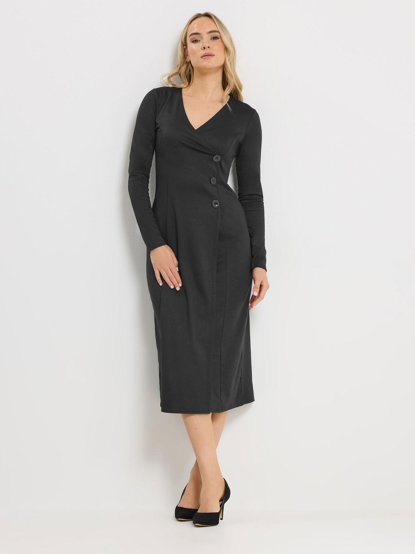 Image 3 of 5 of Long Tall Sally Button Wrap Midi Dress - Black