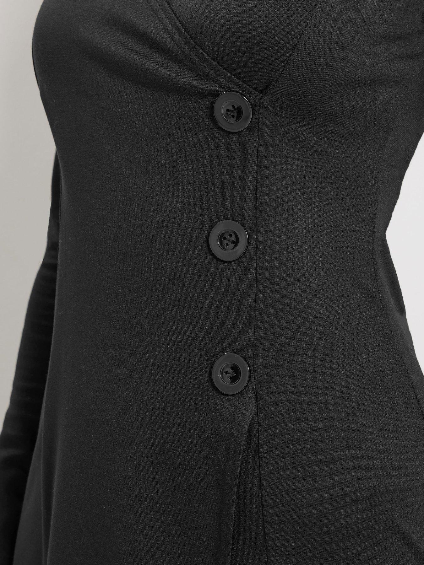Image 4 of 5 of Long Tall Sally Button Wrap Midi Dress - Black