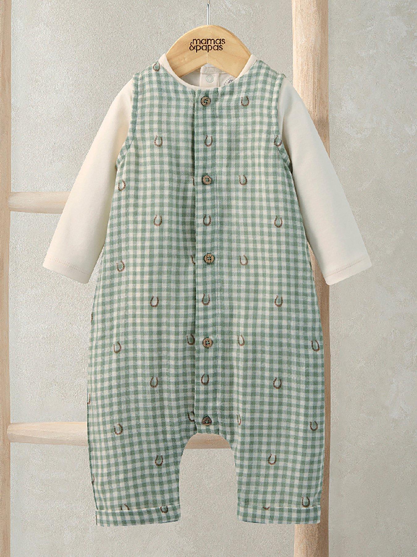 Mamas & Papas Baby Boys 2 Piece Gingham Romper  &  Bodysuit Set - Green