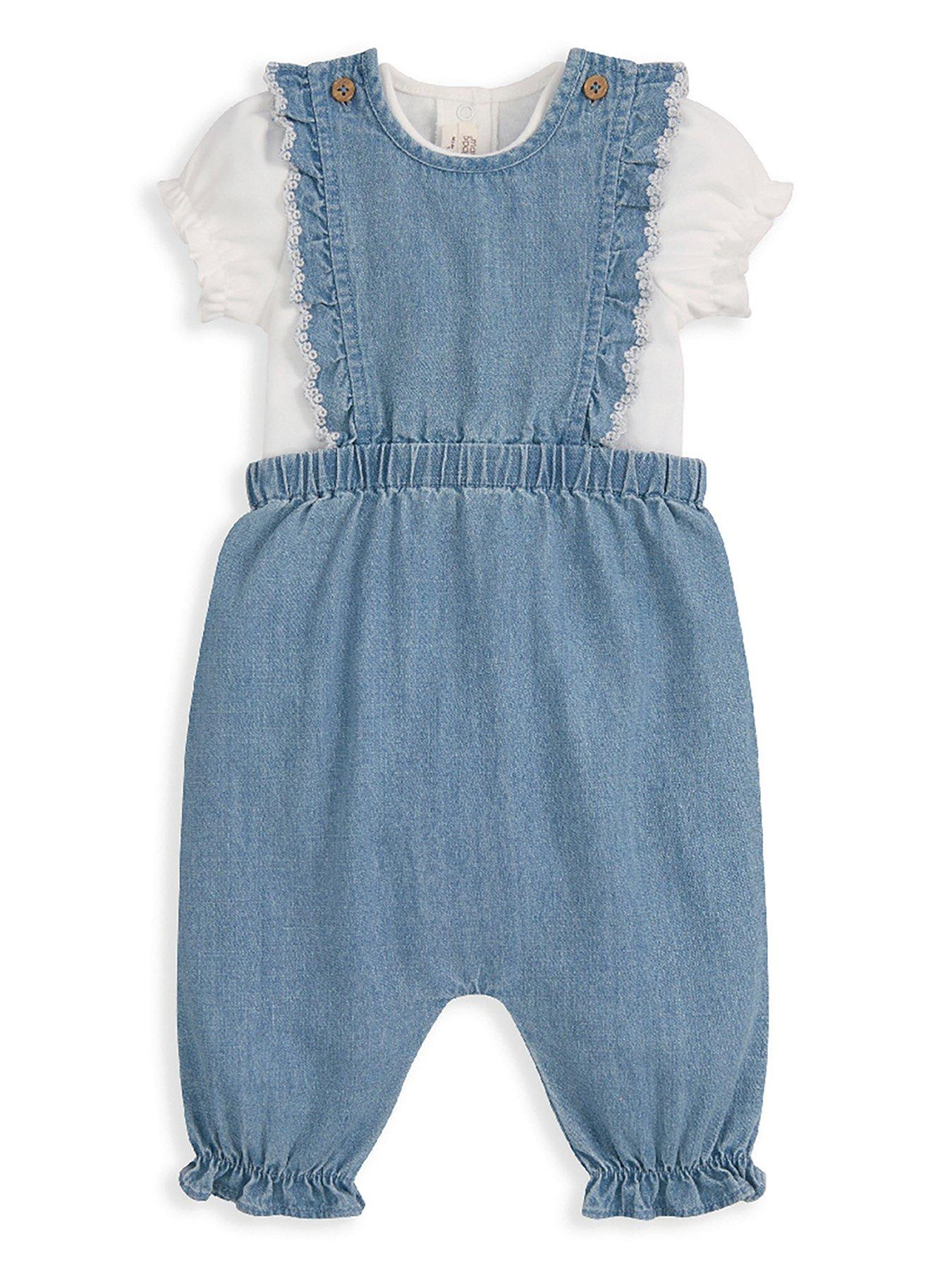 Mamas & Papas Baby Girls 2 Piece Chambray Dungarees  &  Bodysuit Set - Blue