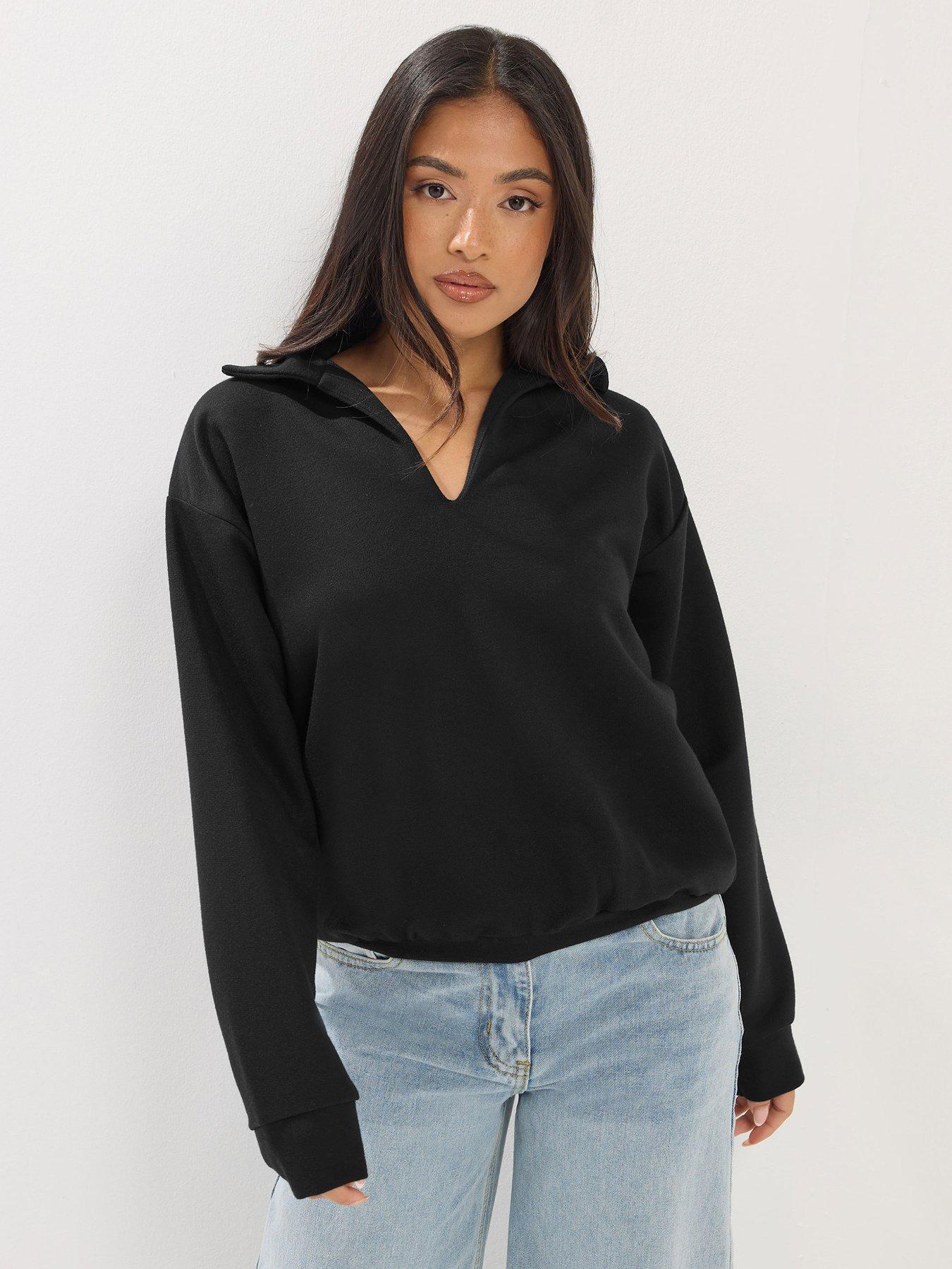 Image 1 of 5 of PixieGirl Petite Oversized Collared Sweatshirt - Black