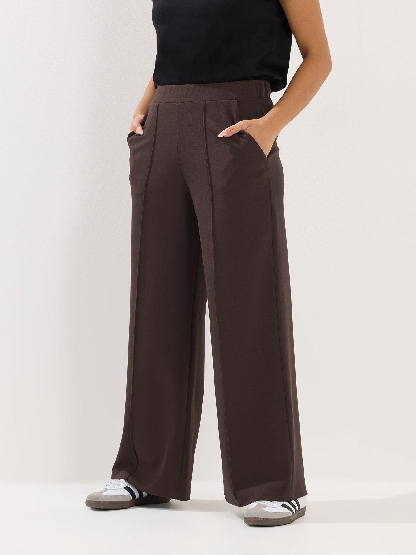  image of pixiegirl-petite-pintuck-scuba-trouser-brown