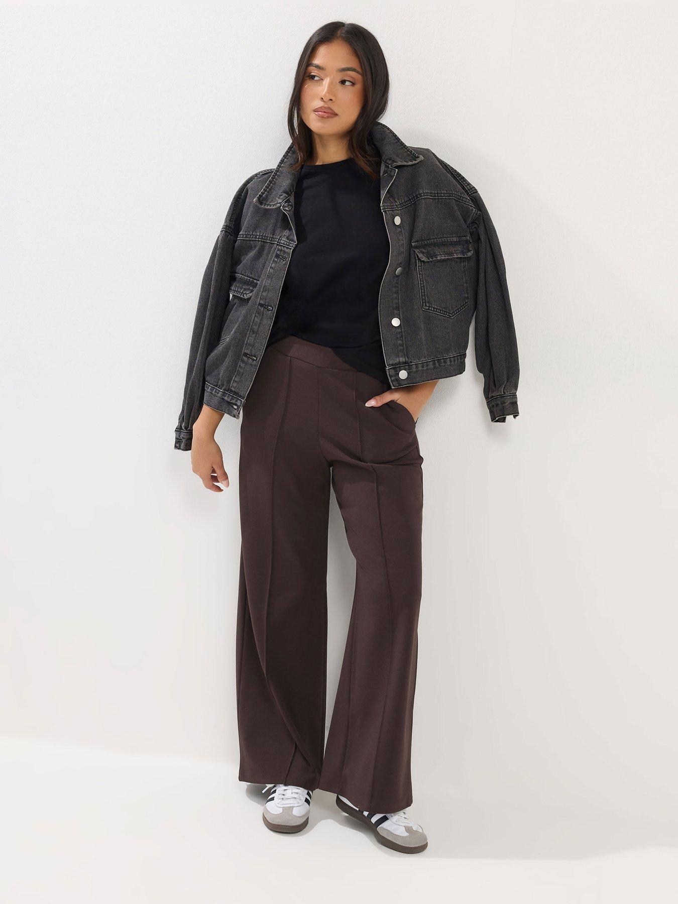  image of pixiegirl-petite-pintuck-scuba-trouser-brown