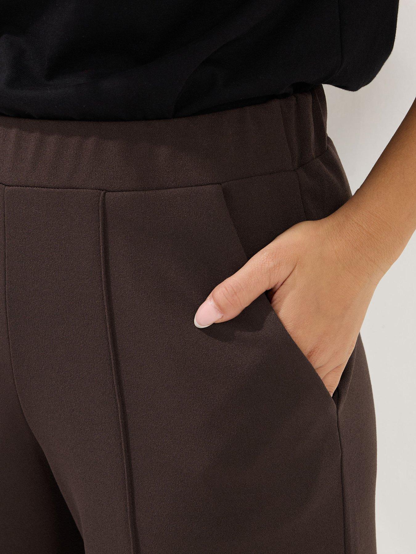  image of pixiegirl-petite-pintuck-scuba-trouser-brown