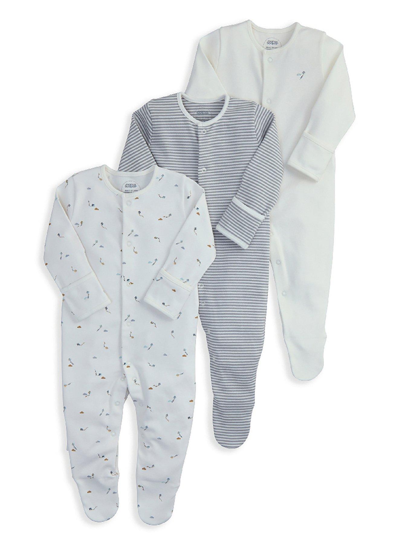 Mamas & Papas Baby Boys 3 Pack Kites Sleepsuits - White
