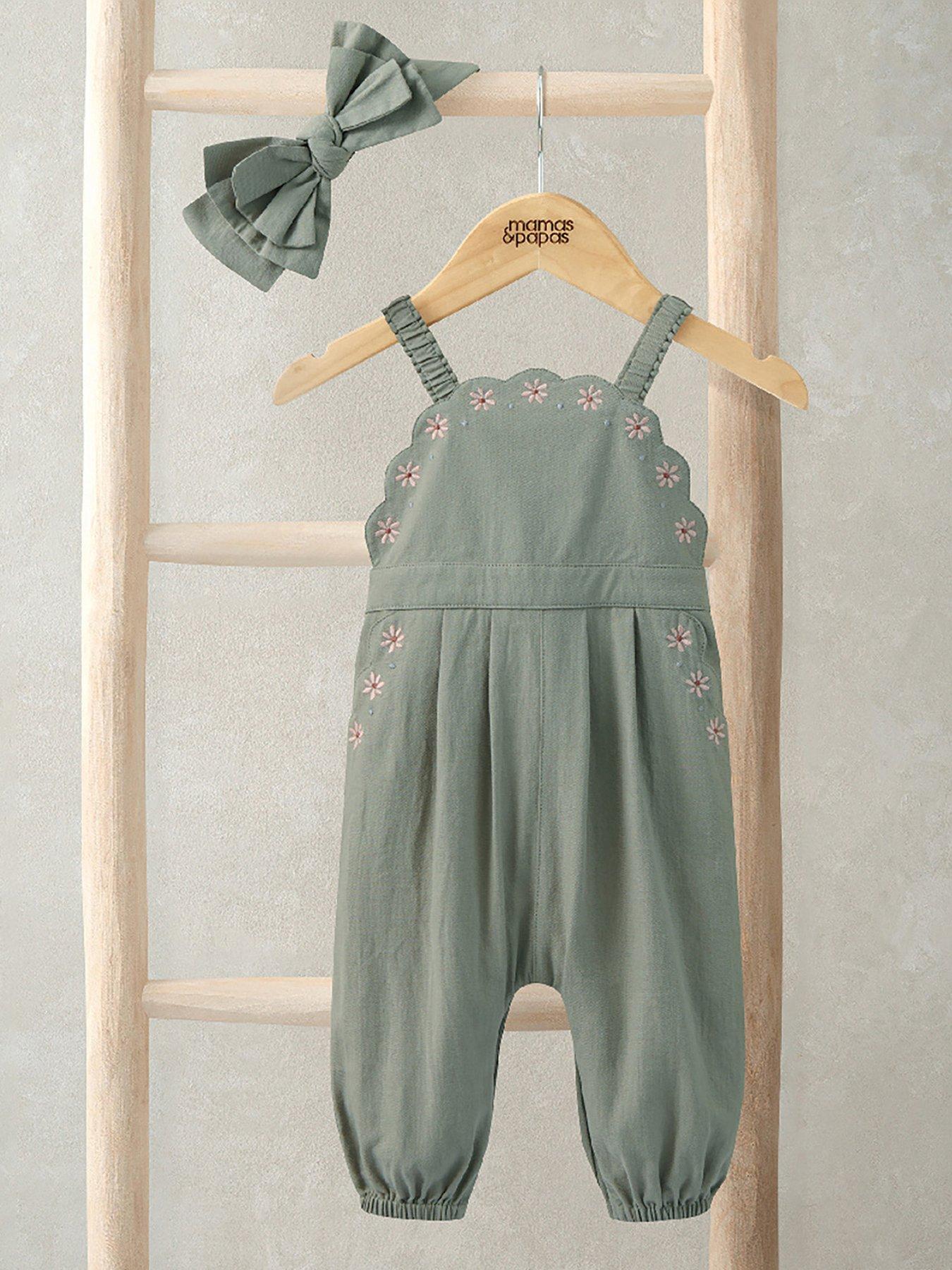 mamas-papas-baby-girls-scalloped-dungarees-amp-headband-set-green
