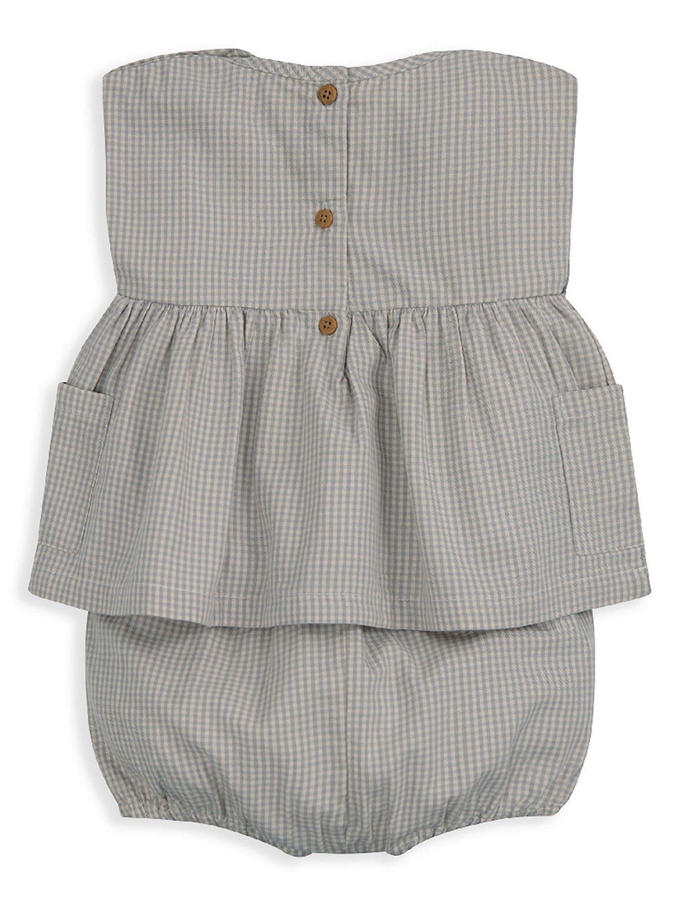 Image 2 of 5 of Mamas & Papas Baby Girls Embroidered Gingham Top &amp; Shorts Set - Grey