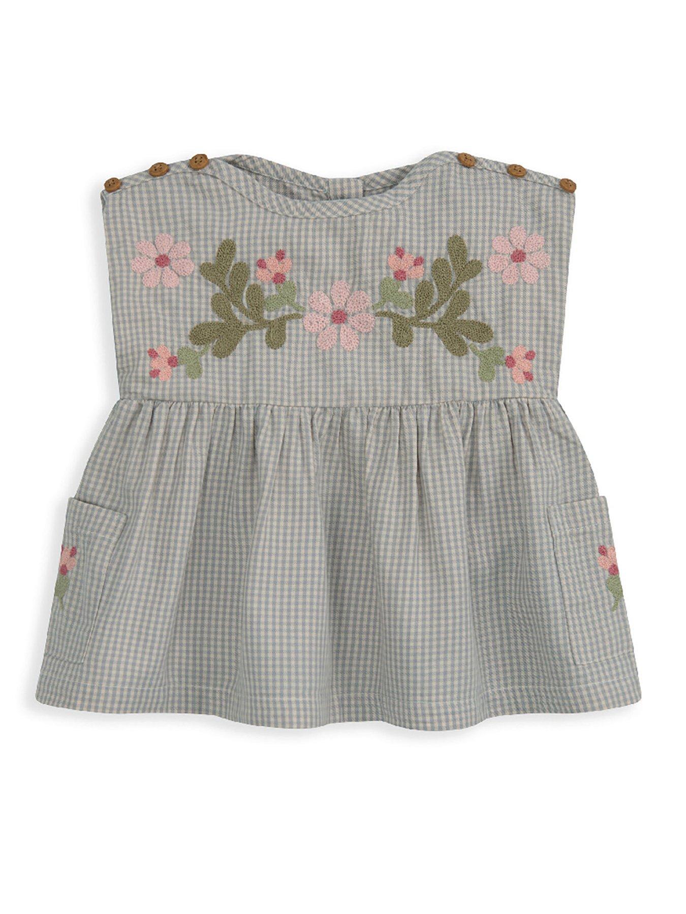 Image 4 of 5 of Mamas & Papas Baby Girls Embroidered Gingham Top &amp; Shorts Set - Grey