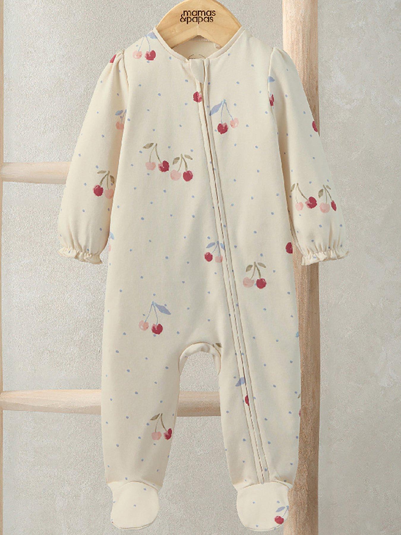 Image 1 of 2 of Mamas & Papas Baby Girls Cherry Print Sleepsuit - Cream