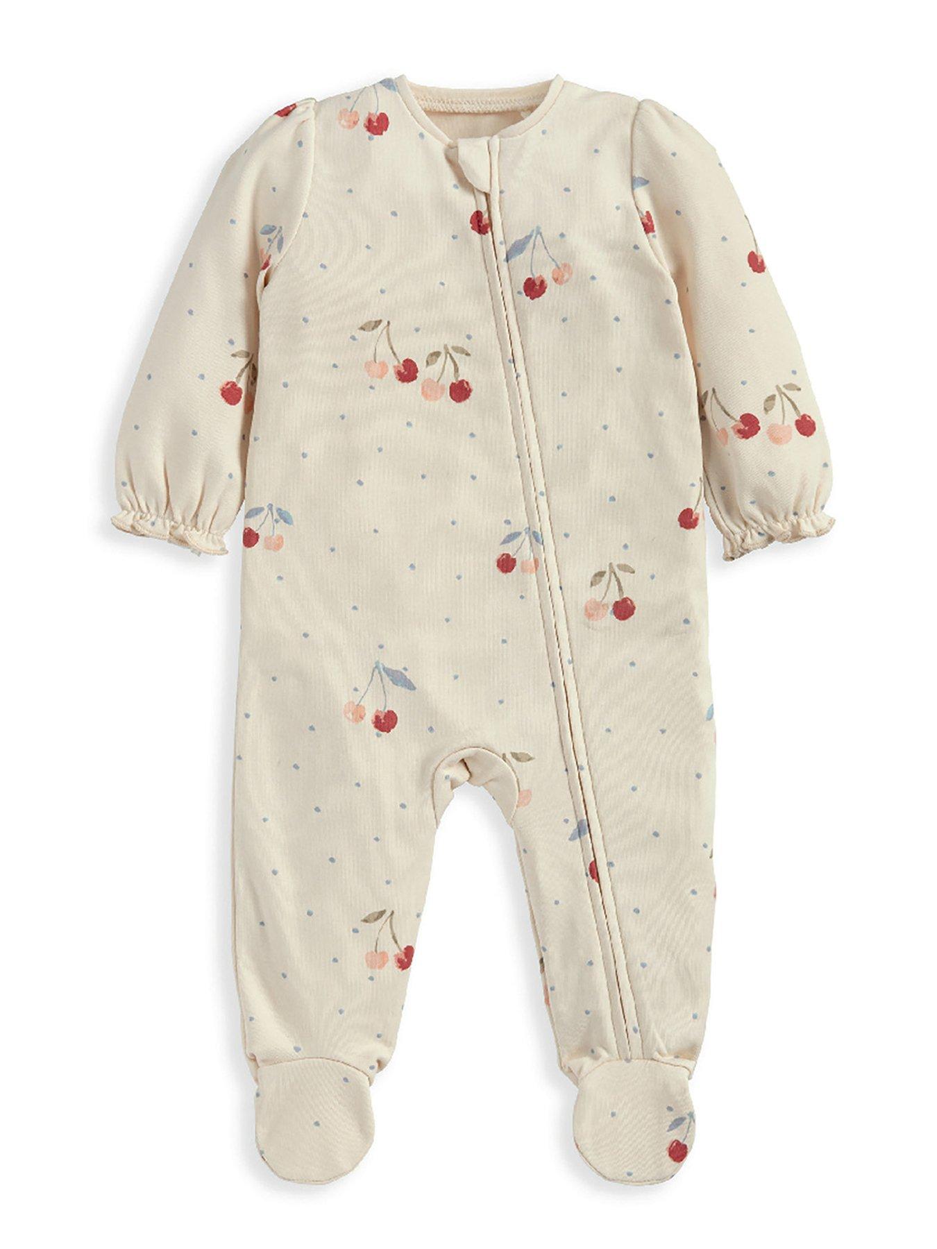 Image 2 of 2 of Mamas & Papas Baby Girls Cherry Print Sleepsuit - Cream