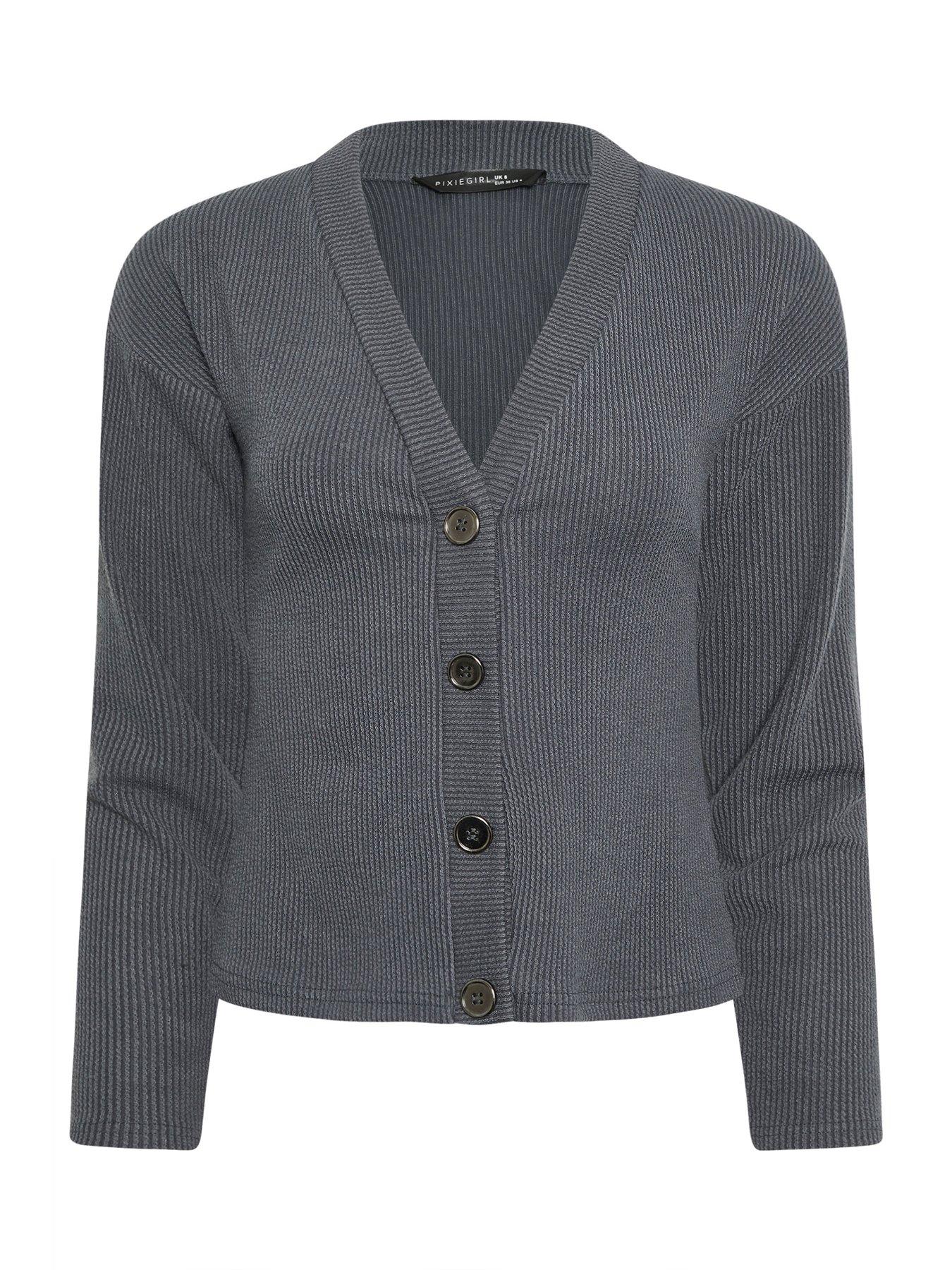  image of pixiegirl-petite-button-textured-cardigan-grey