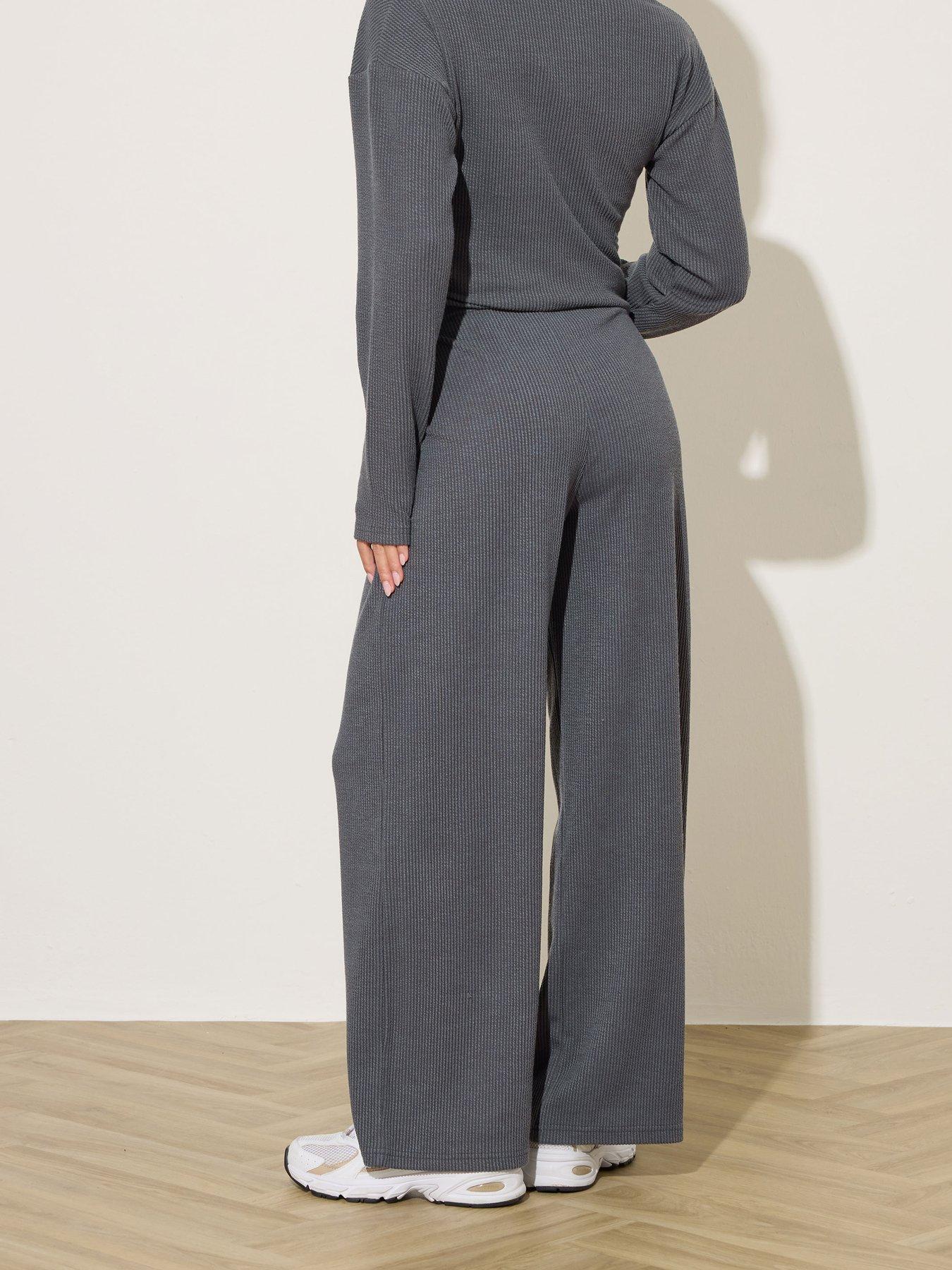 stillFront image of pixiegirl-petite-textured-wide-leg-trouser-grey