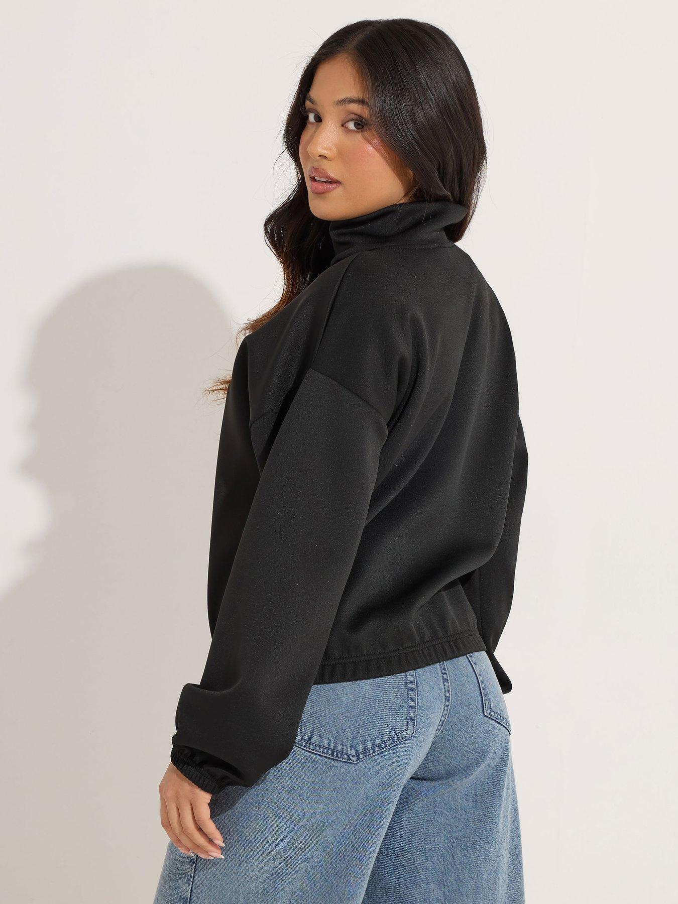 stillFront image of pixiegirl-petite-scuba-funnel-neck-zip-jacket-black