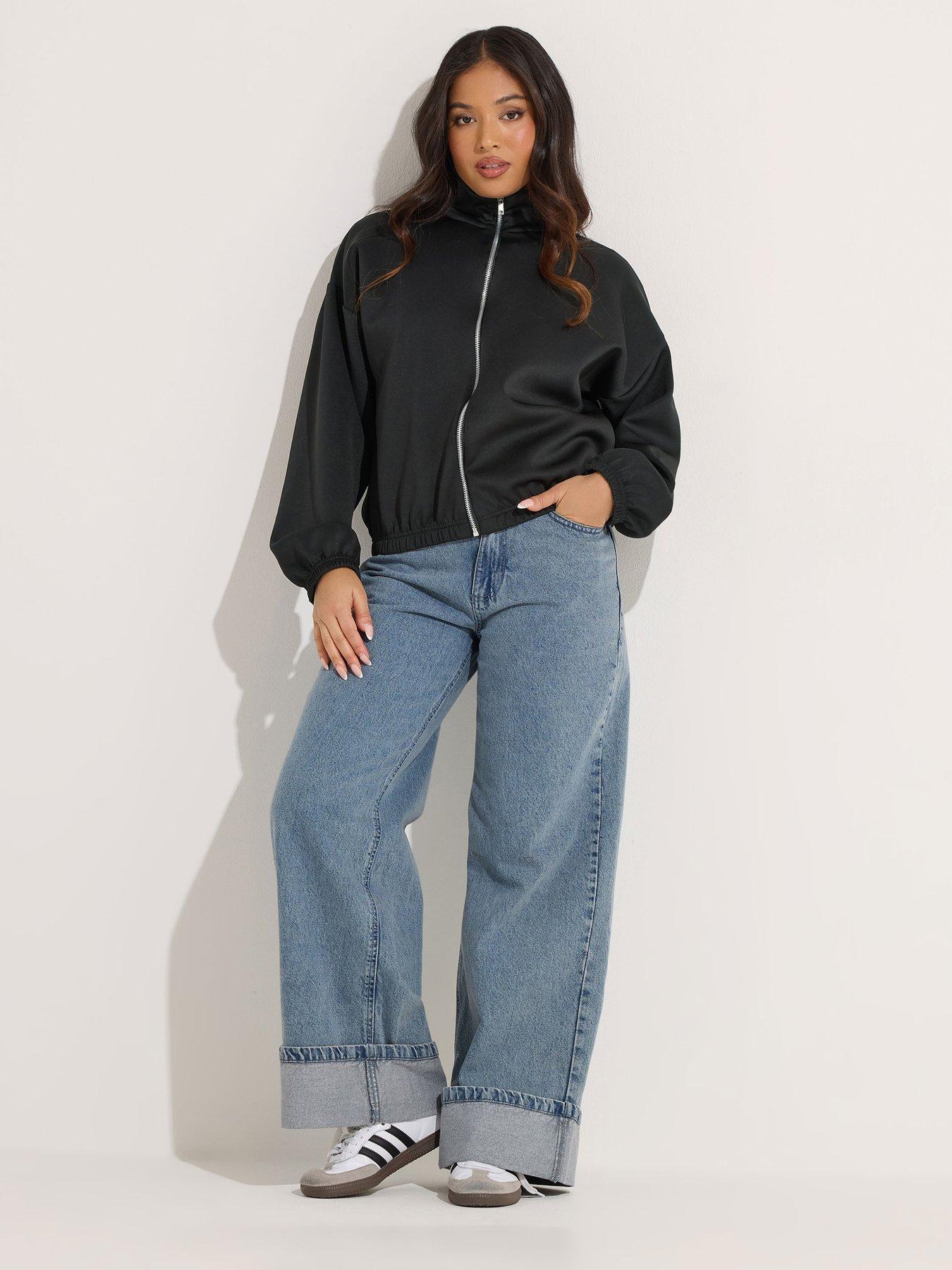  image of pixiegirl-petite-scuba-funnel-neck-zip-jacket-black