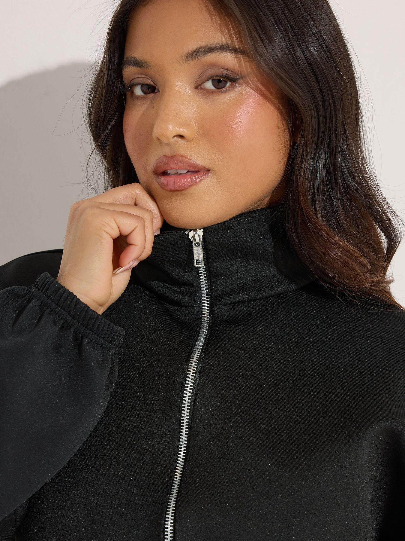  image of pixiegirl-petite-scuba-funnel-neck-zip-jacket-black