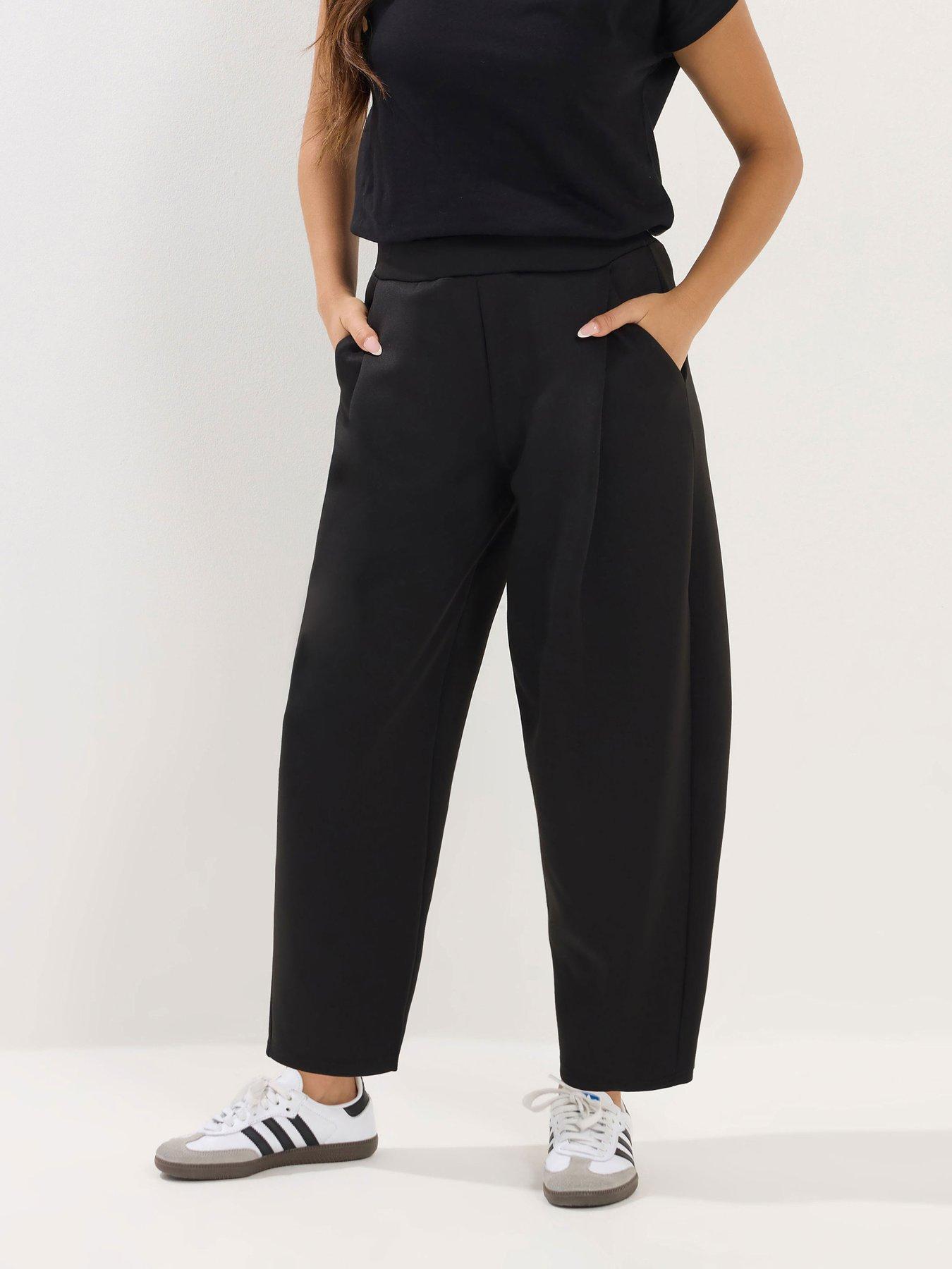 Image 1 of 5 of PixieGirl Petite Scuba Pleat Barrel Trouser - Black