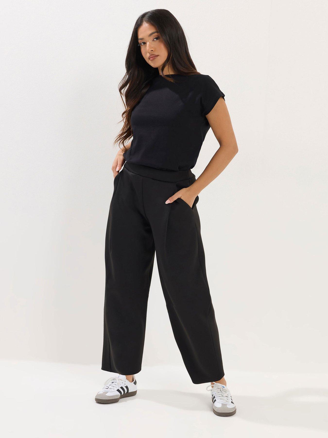 Image 3 of 5 of PixieGirl Petite Scuba Pleat Barrel Trouser - Black