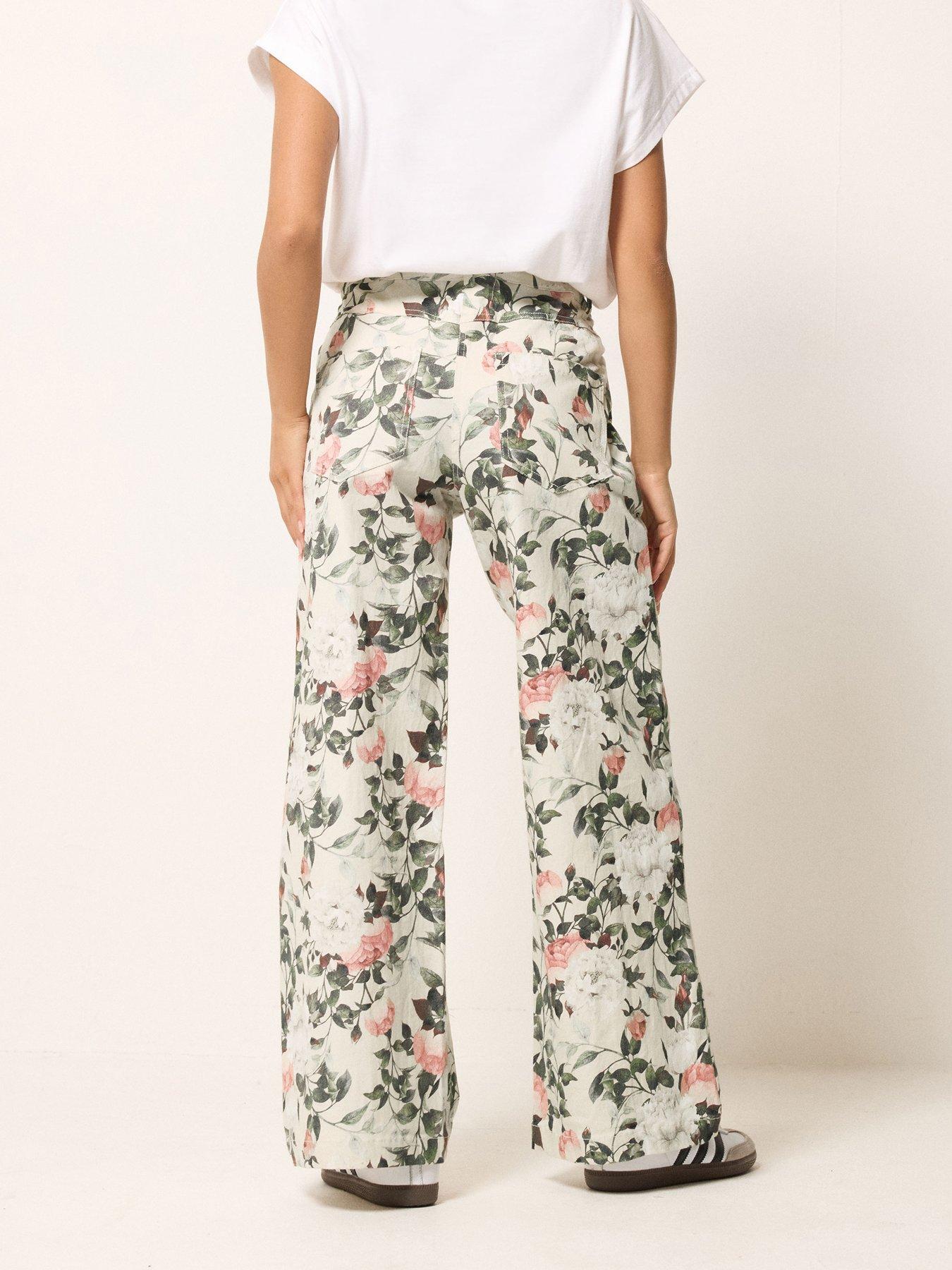 Image 2 of 5 of PixieGirl Petite Floral Stretch Denim Wide Leg Jean - White