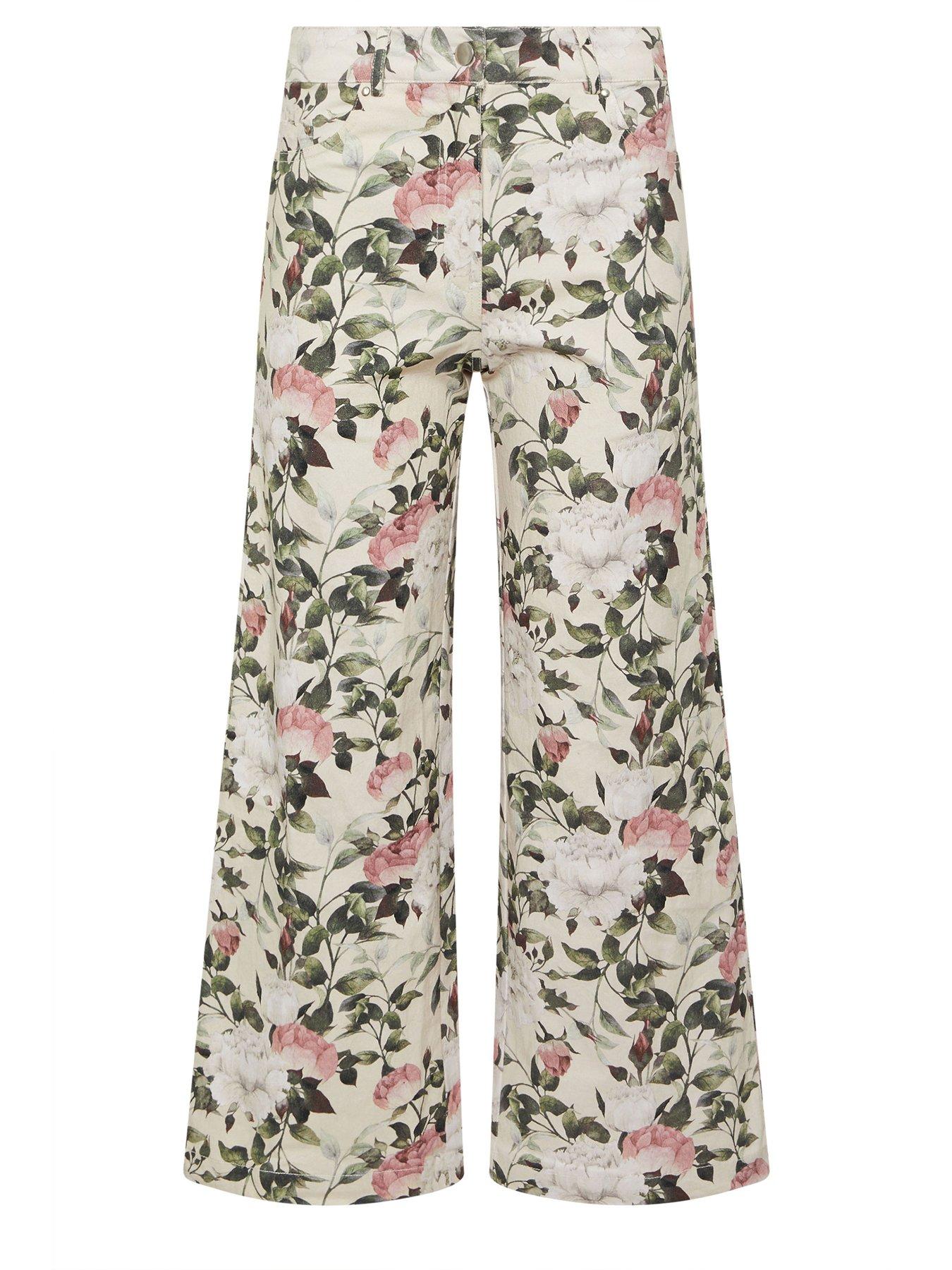 Image 5 of 5 of PixieGirl Petite Floral Stretch Denim Wide Leg Jean - White