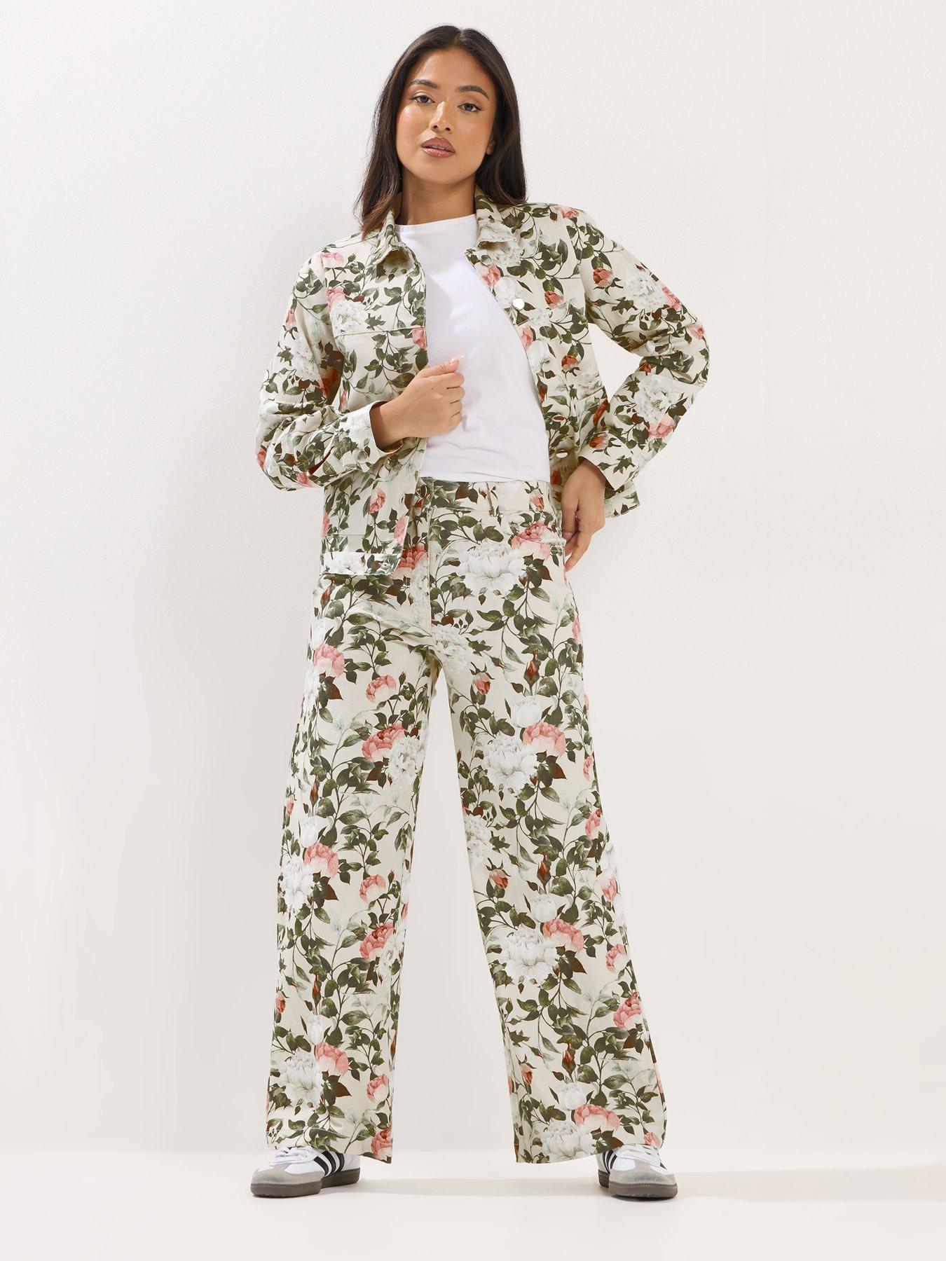 Image 3 of 5 of PixieGirl Petite Floral Print Denim Jacket - White