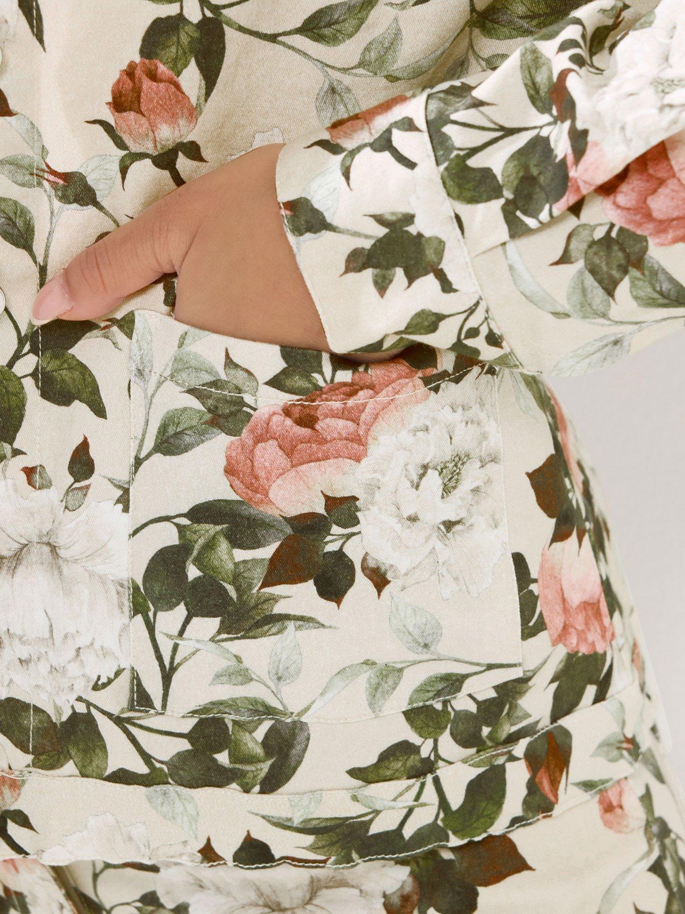 Image 4 of 5 of PixieGirl Petite Floral Print Denim Jacket - White