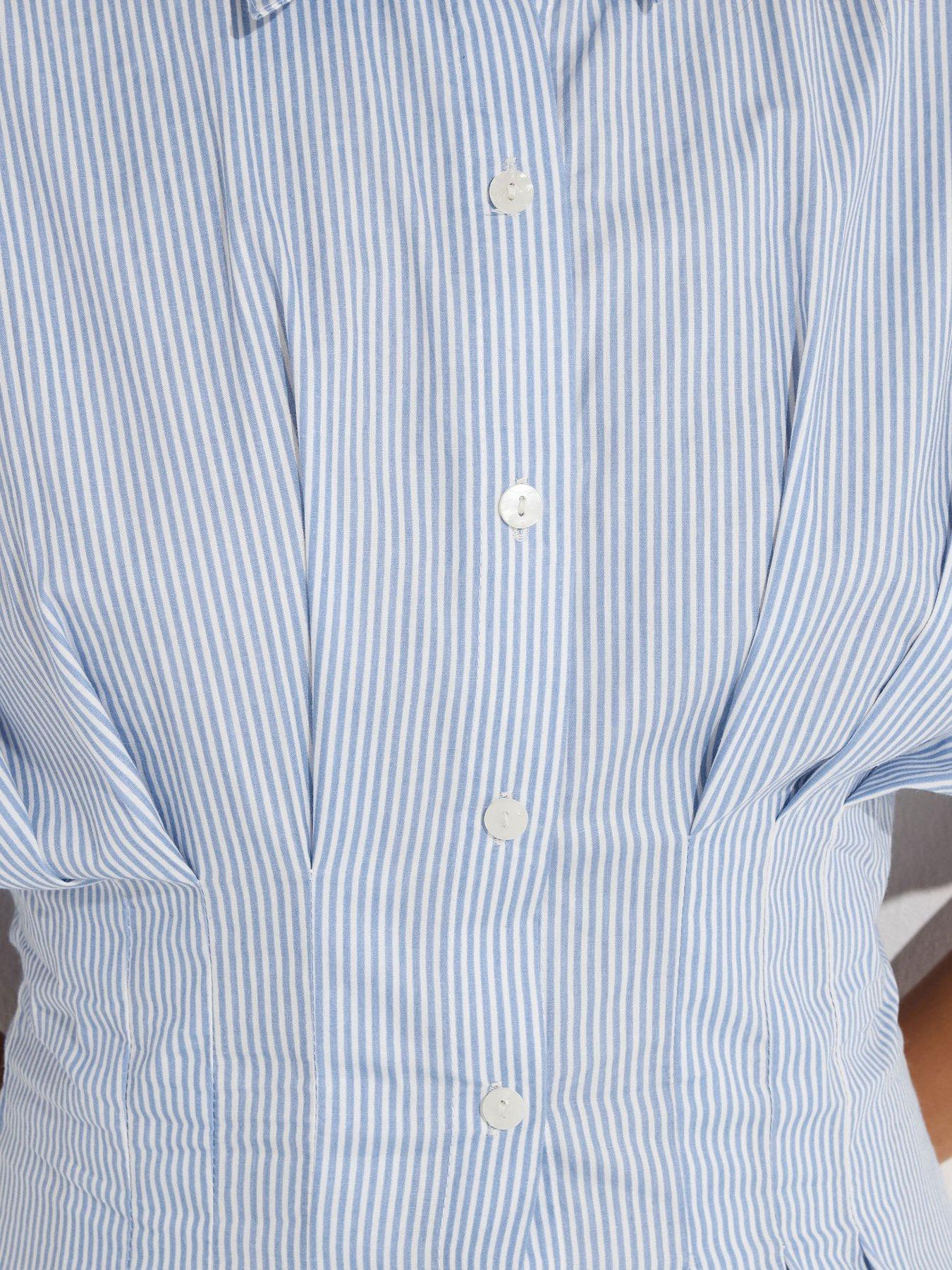 Image 4 of 5 of PixieGirl Petite Stripe Cinch Waist Shirt Dress - Blue
