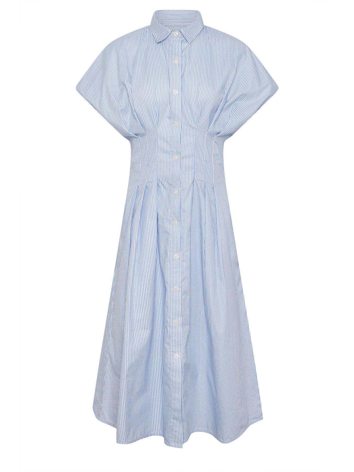 Image 5 of 5 of PixieGirl Petite Stripe Cinch Waist Shirt Dress - Blue