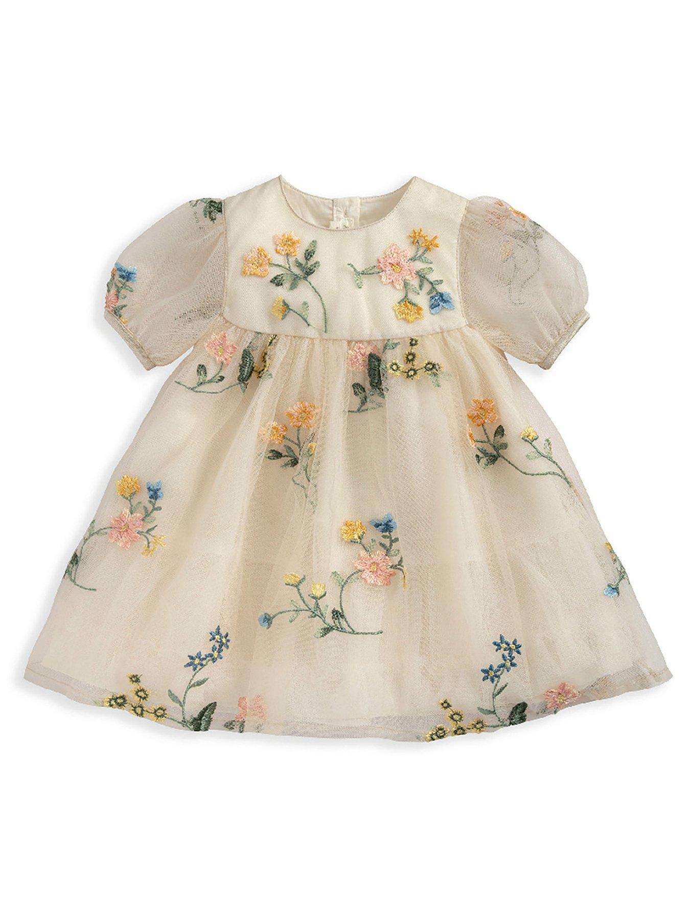 Image 2 of 2 of Mamas & Papas Baby Girls Floral Mesh Dress - Cream