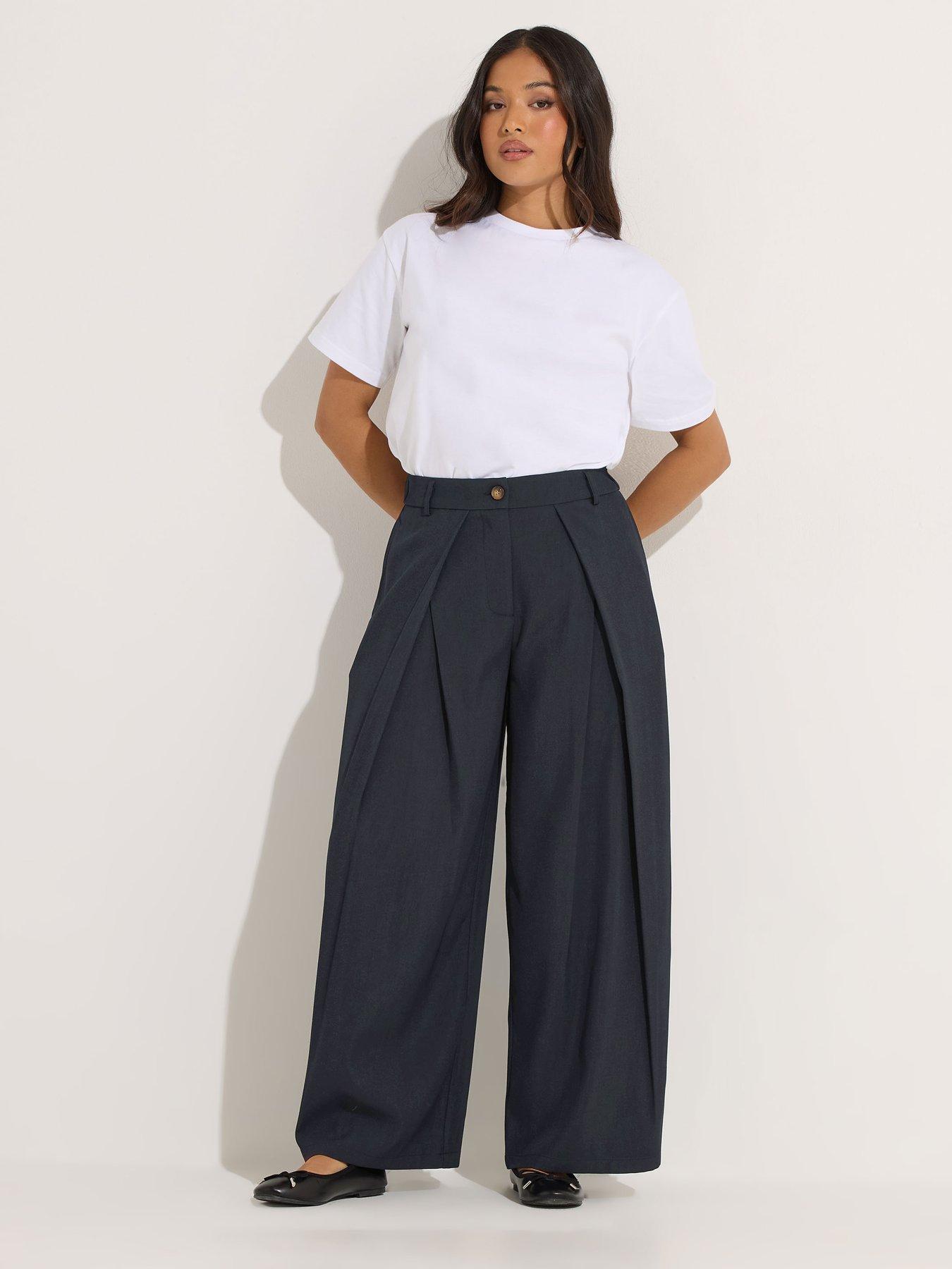  image of pixiegirl-petite-wrap-pleat-wide-leg-trouser-blue