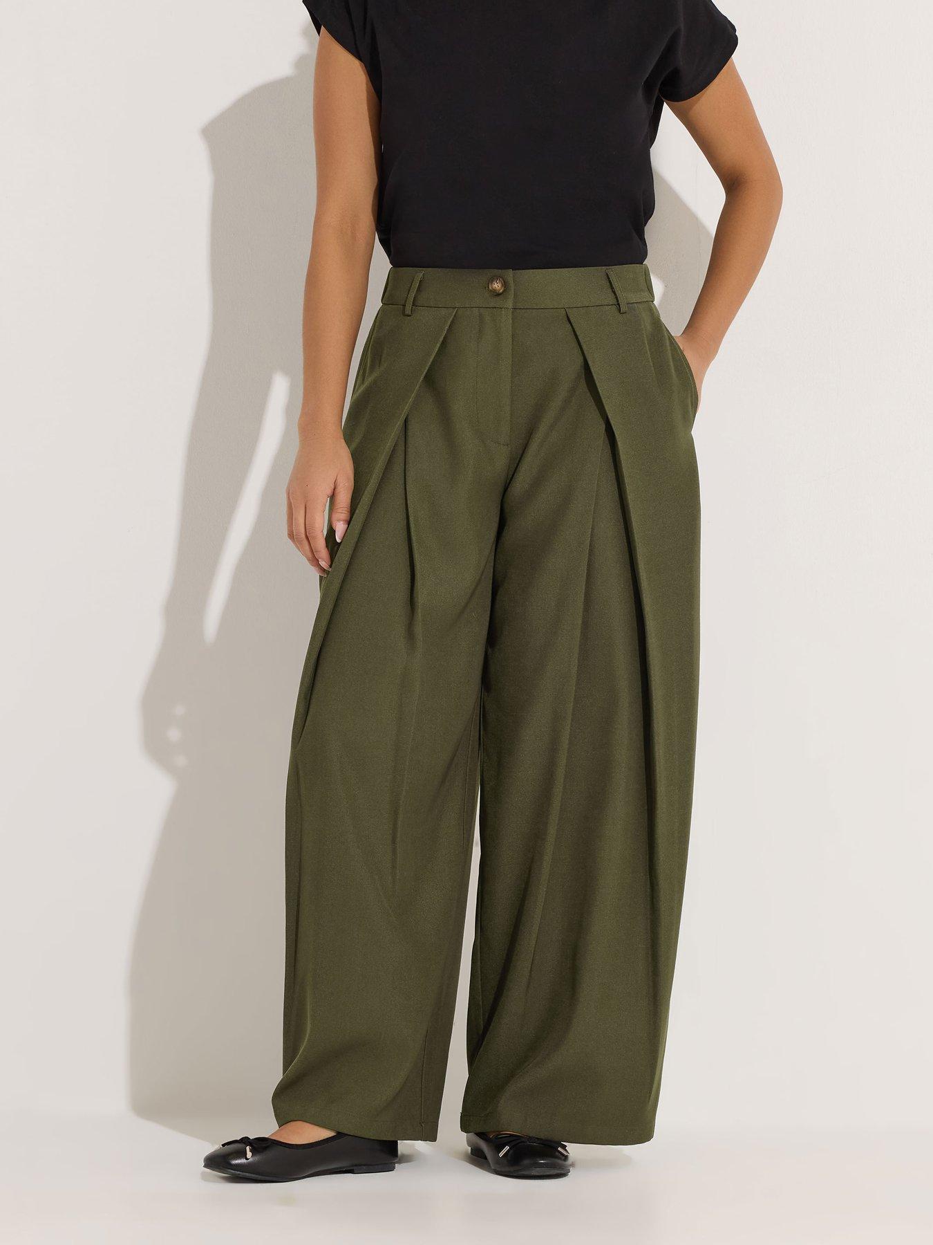 image of pixiegirl-petite-wrap-pleat-wide-leg-trouser-green