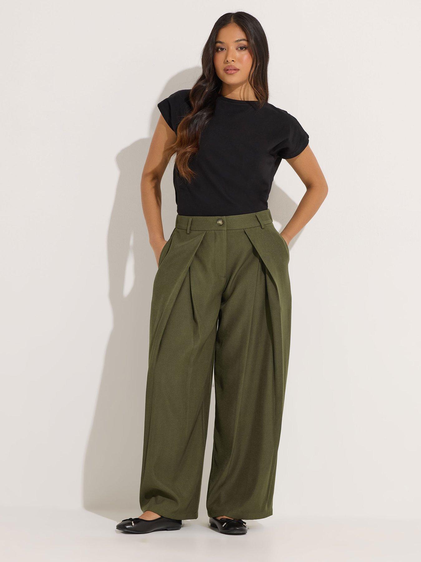  image of pixiegirl-petite-wrap-pleat-wide-leg-trouser-green